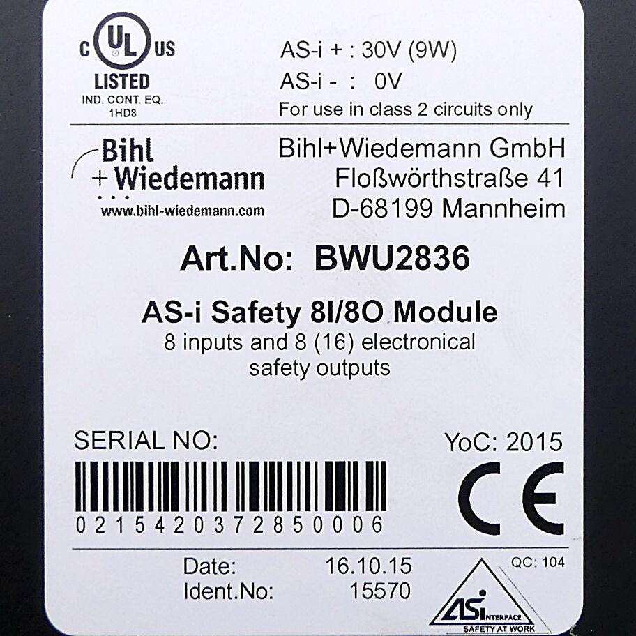 Produktfoto 2 von BIHL + WIEDEMANN AS-i Safety 8I/8O Module