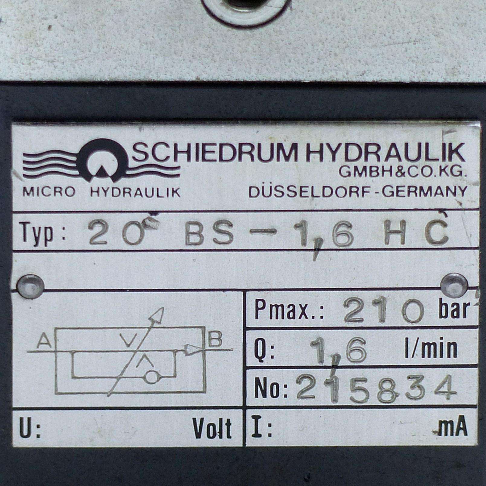 Produktfoto 2 von SCHIEDRUM HYDRAULIK Stromregelventil 20 BS-1,6 HC