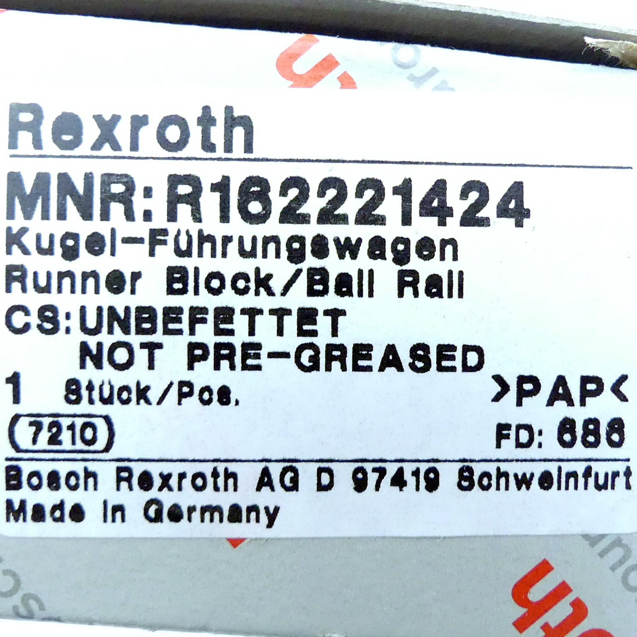 Produktfoto 2 von REXROTH Kugel-Führungswagen R162221424