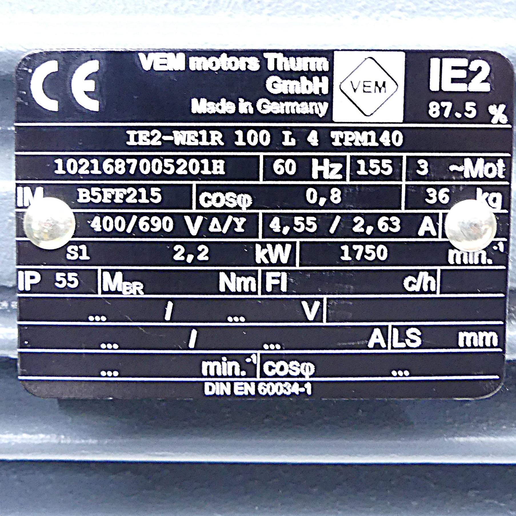 Produktfoto 2 von VEM MOTORS Drehstrommotor IE2-WE1R 100 L 4 TPM140