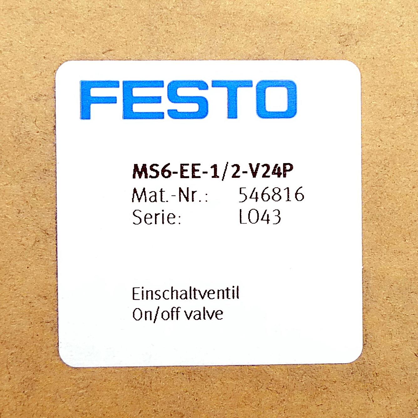 Produktfoto 2 von FESTO Einschaltventil MS6-EE-1/2-V24P