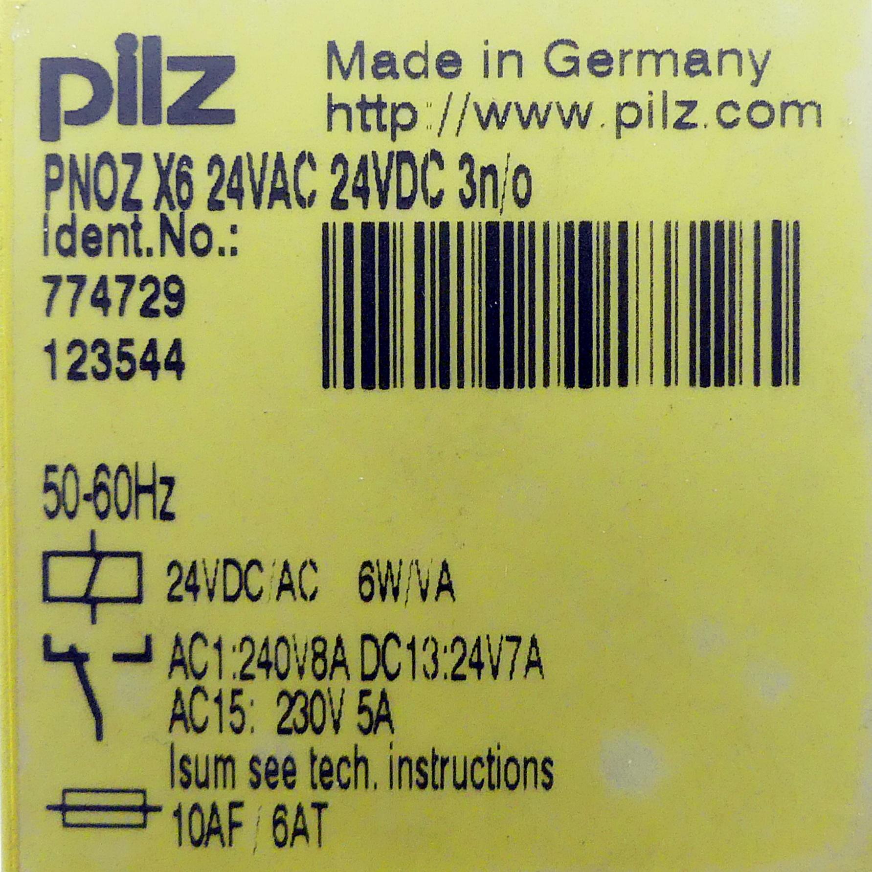 Produktfoto 2 von PILZ Sicherheitsrelais PNOZ X6 24VAC 24VDC 3n/o