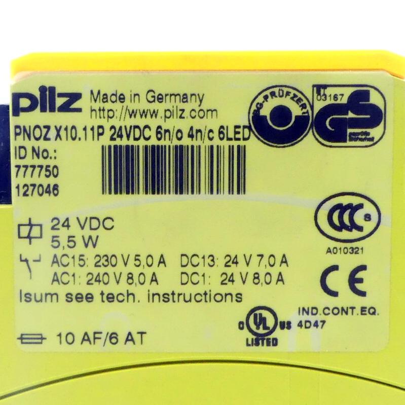 Produktfoto 2 von PILZ Sicherheitsschaltrelais PNOZ X10.11P 24VDC 6n/o 4n/c 6LED