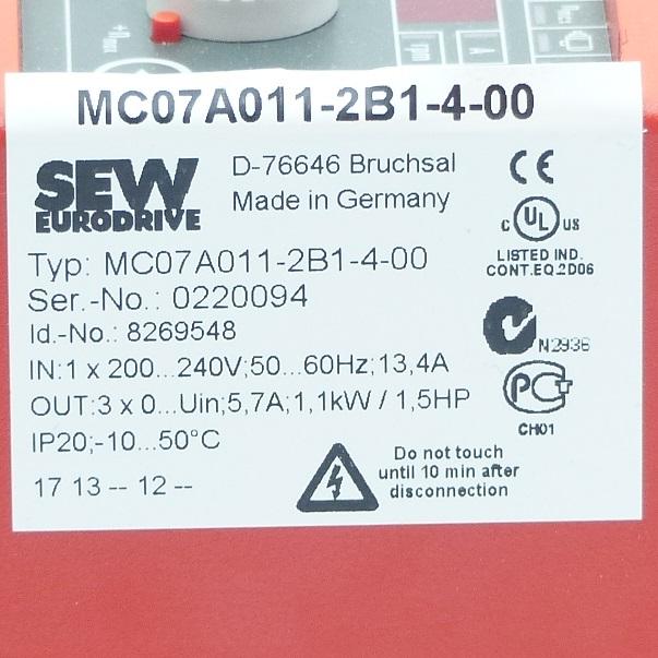 Produktfoto 2 von SEW-EURODRIVE Frequenzumformer MC070A011-2B1-4-00