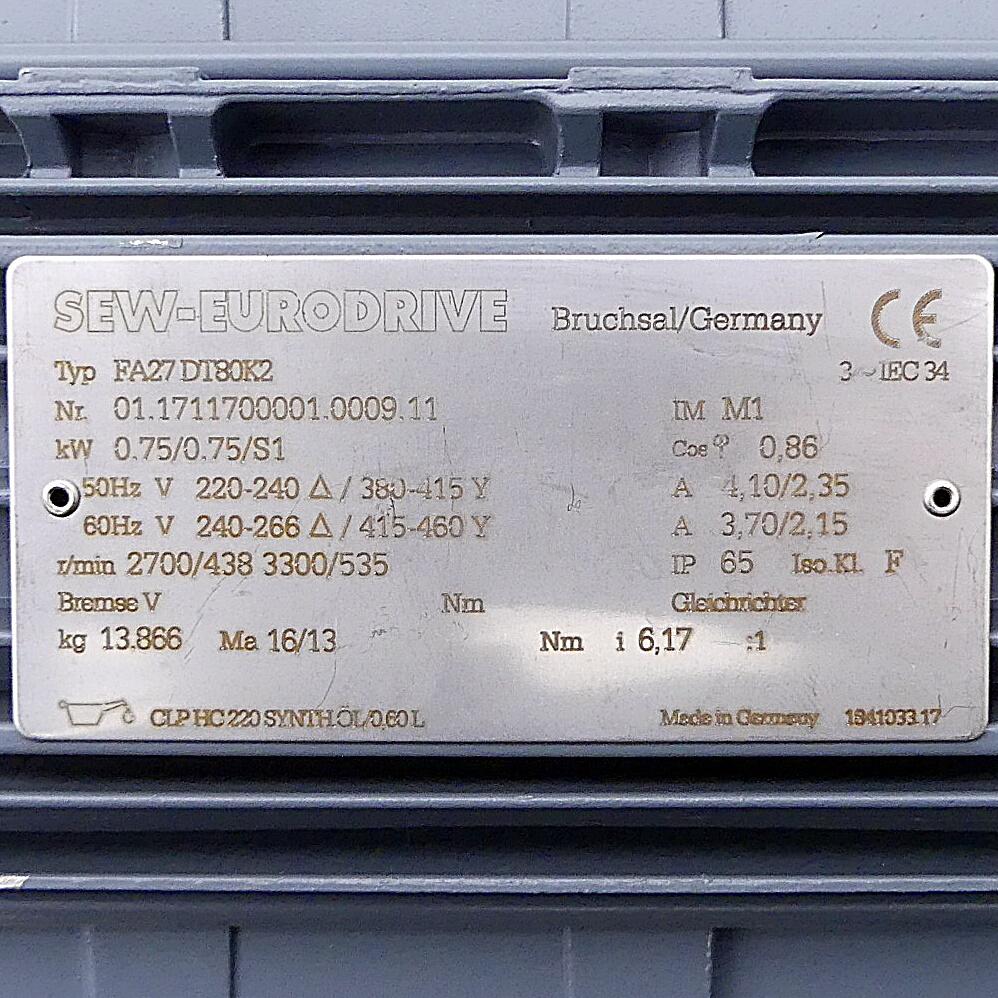 Produktfoto 2 von SEW-EURODRIVE Getriebemotor FA27DT80K2