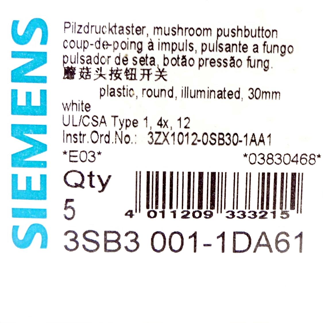 Produktfoto 3 von SIEMENS 5 Stück Pilzdrucktaster weiß