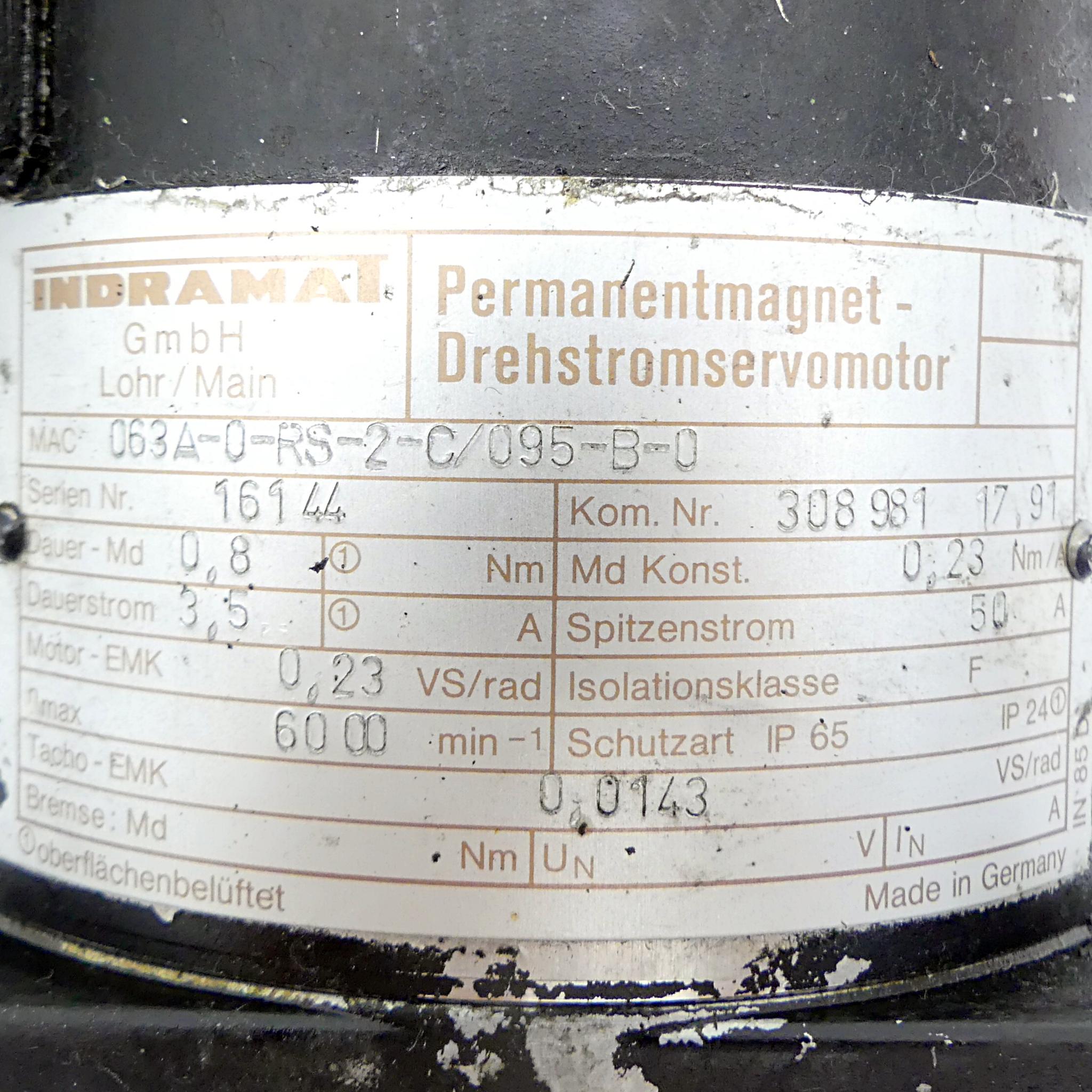 Produktfoto 2 von INDRAMAT Permanentmagnet Drehstromservomotor 063A-0-RS-2-C/095-B-0