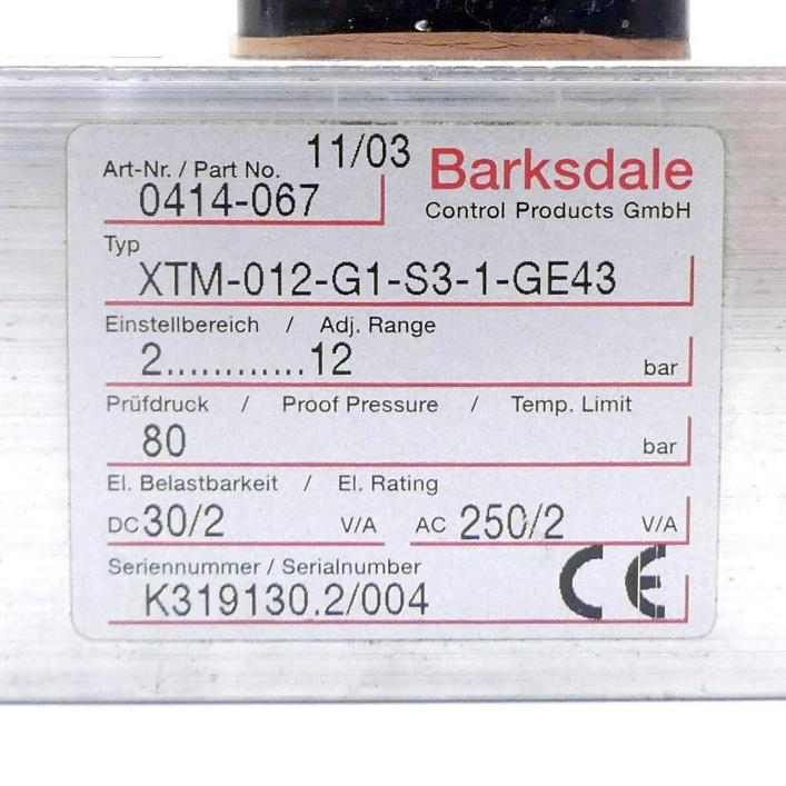 Produktfoto 2 von BARKSDALE Druckschalter XTM-012-G1-S3-1-GE43