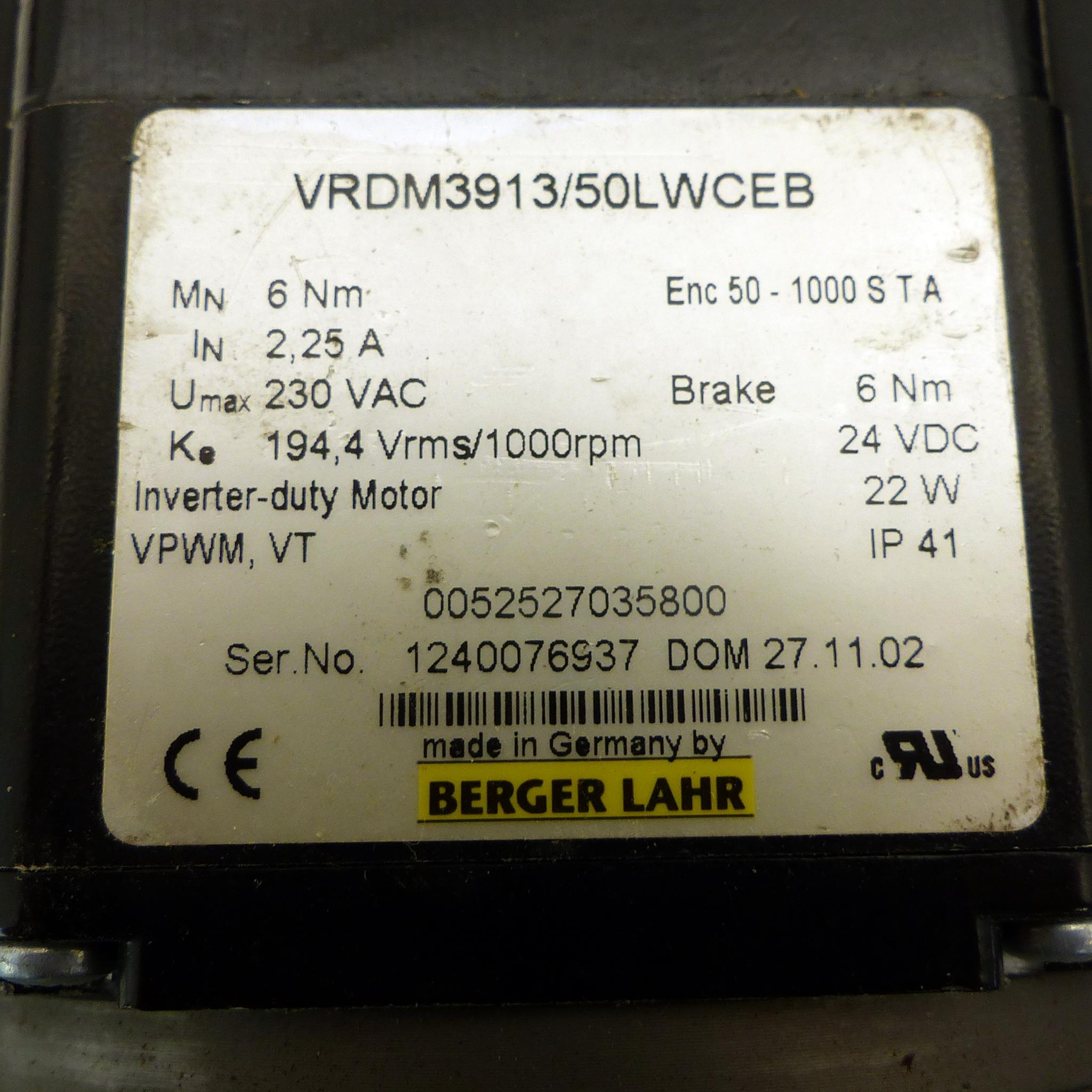 Produktfoto 2 von BERGER LAHR Inverter-duty Motor VRDM3913/50LWCEB