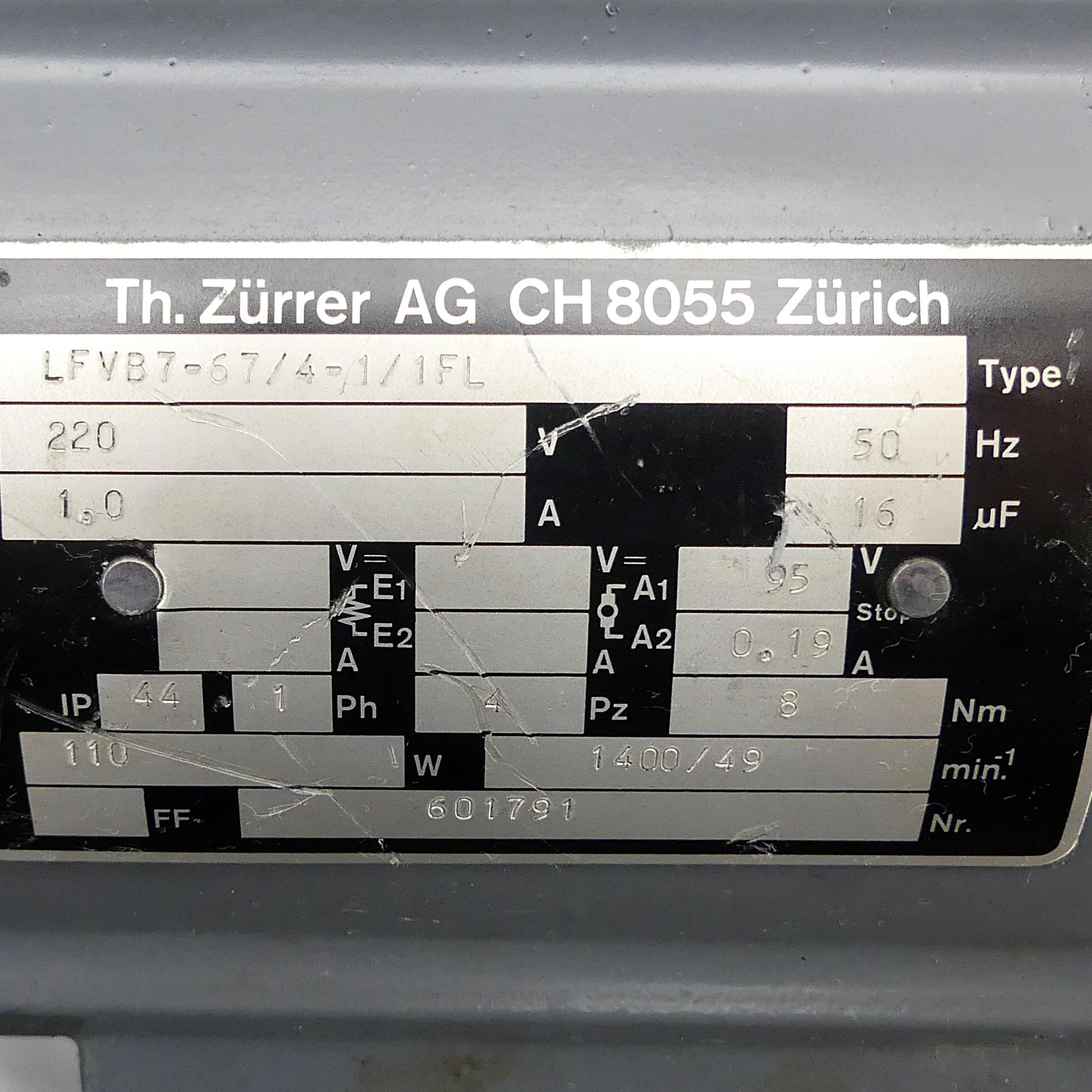 Produktfoto 2 von TH ZüRRER Elektromotor LFVB7-67/4-1/1FL