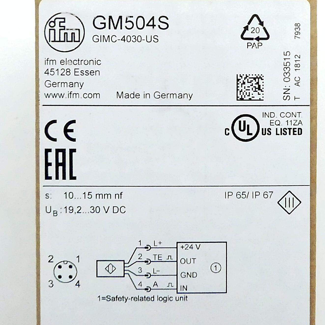 Produktfoto 2 von IFM Induktiver Sicherheitssensor GM504S