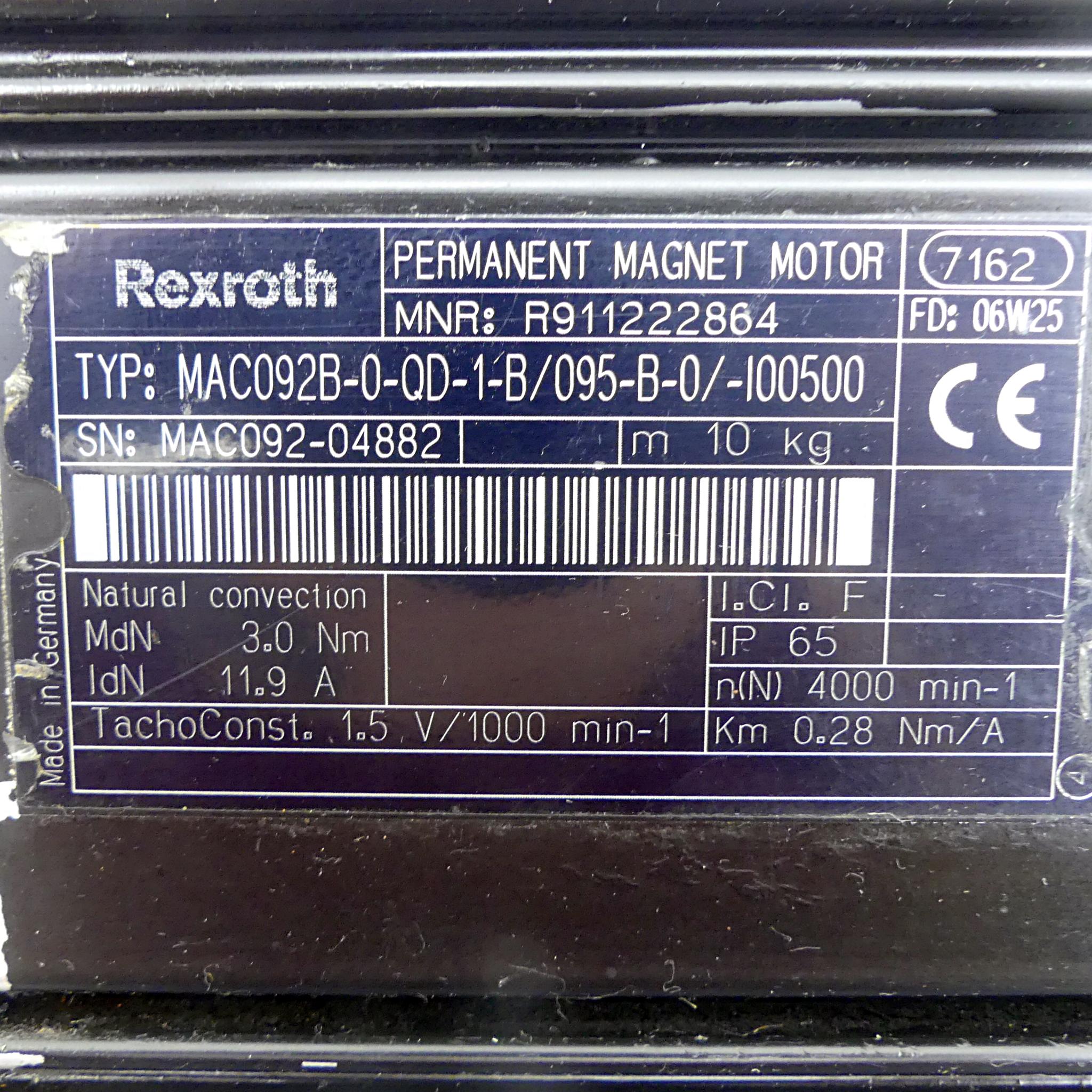 Produktfoto 2 von REXROTH Permanent Magnet Motor MAC092B-0-QD-1-B/095-A-0/-I00500