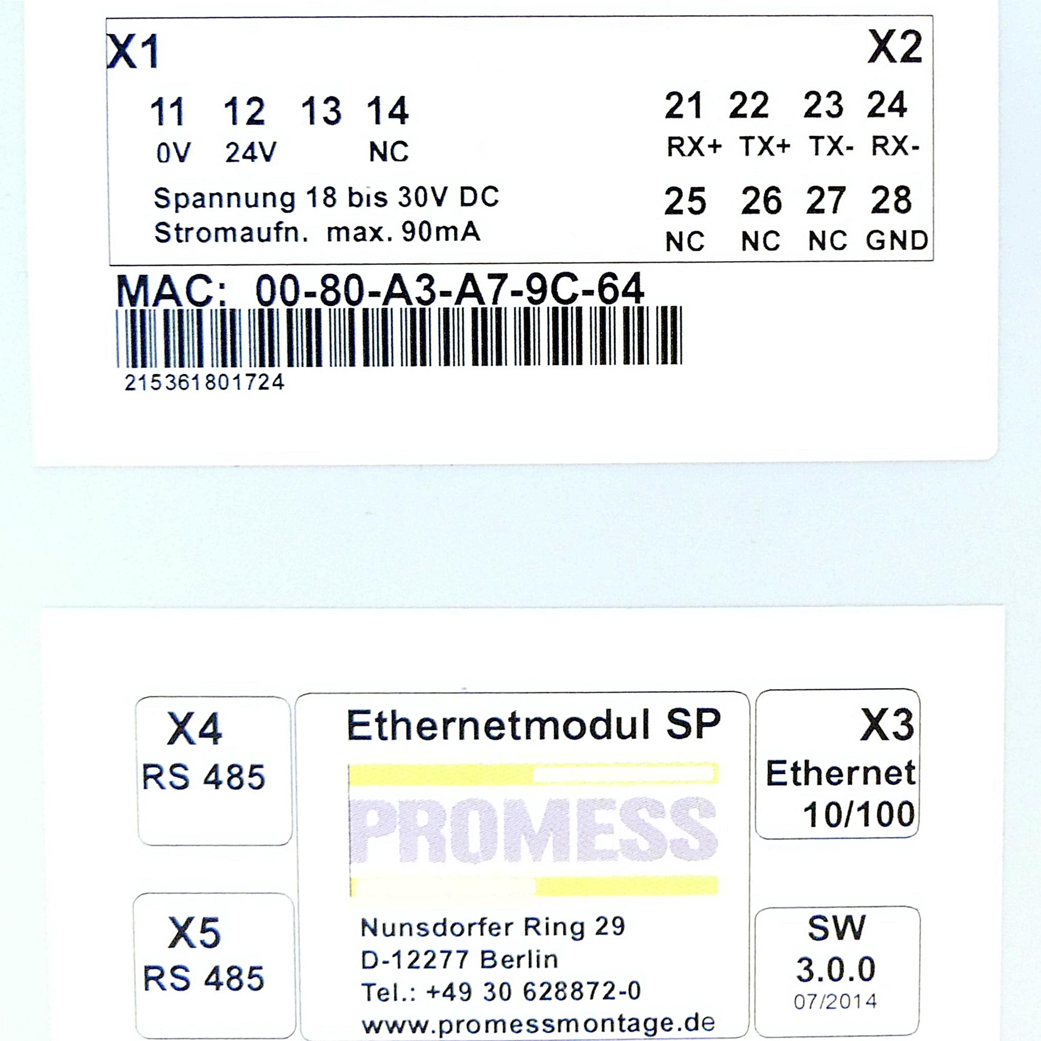 Produktfoto 2 von PROMESS SP Ethernet-Modul, SW Ver. 3.0.0 07/2014