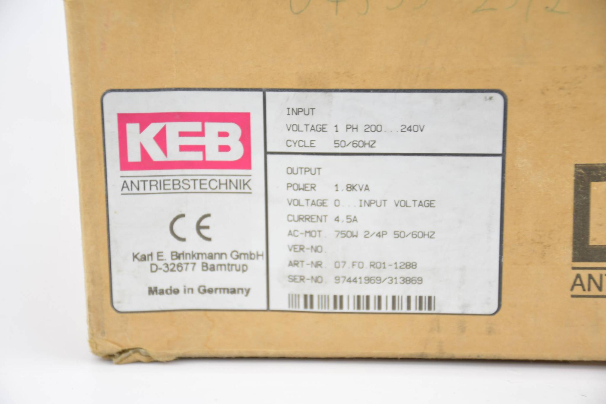 Produktfoto 2 von KEB combivert F0 Frequenzumrichter 07.F0.R01-1288 ( 07F0R01 )