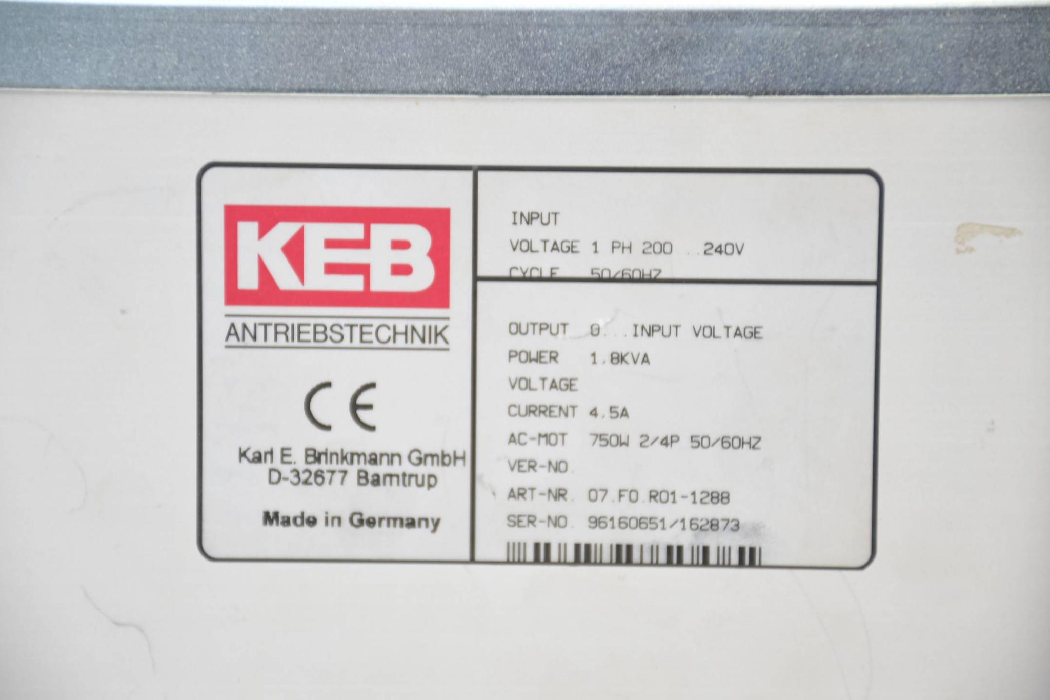 Produktfoto 3 von KEB combivert F0 Frequenzumrichter 07.F0.R01-1288 ( 07F0R01 )