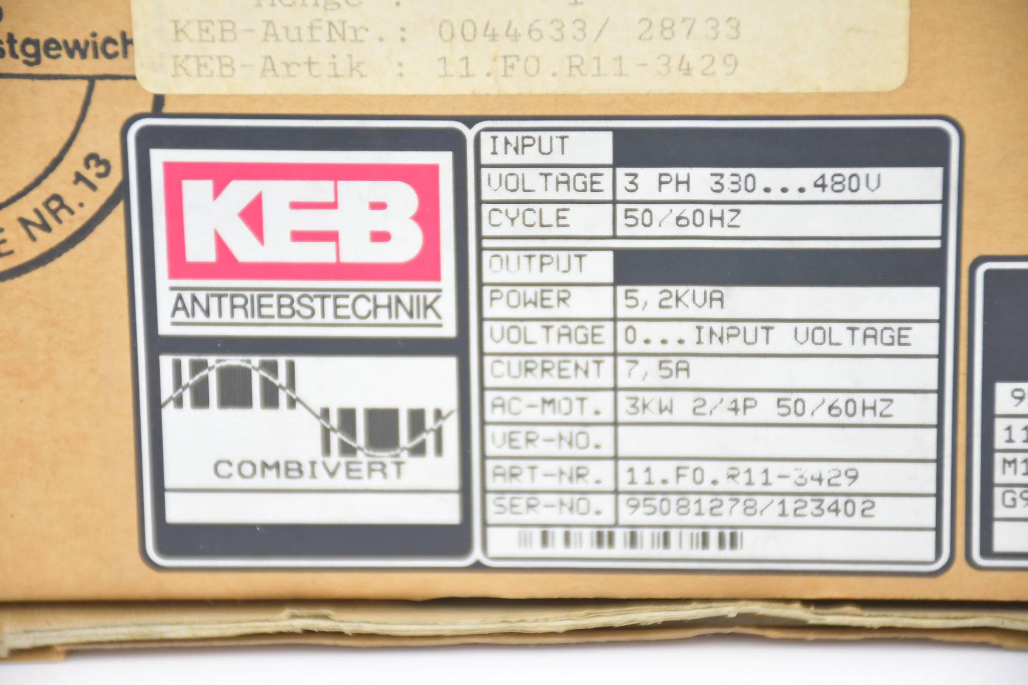 Produktfoto 2 von KEB combivert F0 Frequenzumrichter 11.F0.R11-3429 ( 11F0R11 )