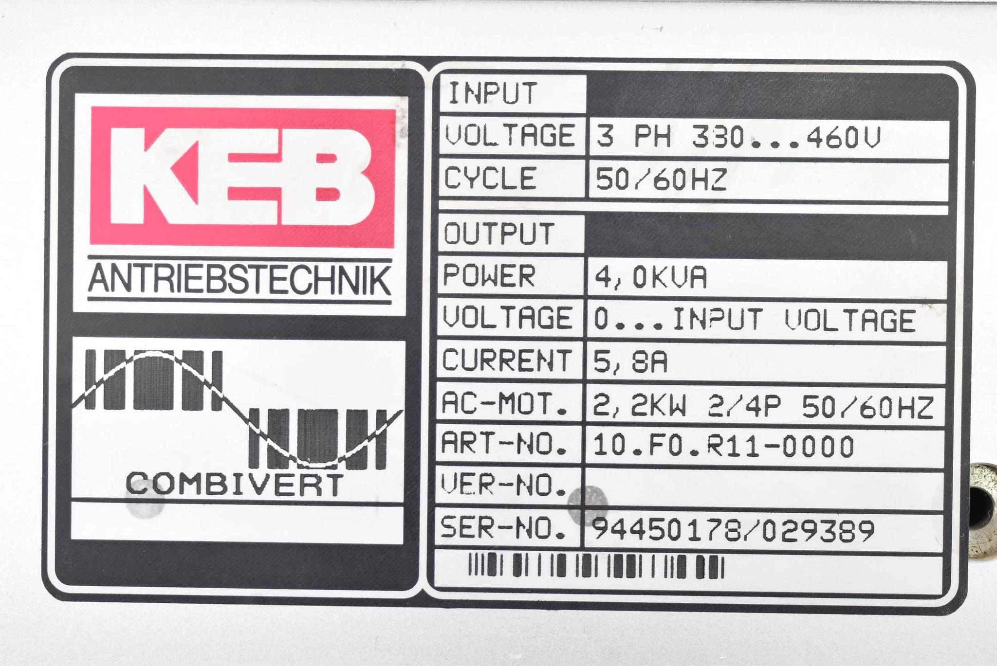 Produktfoto 3 von KEB Combivert Umrichter 10.F0.R11-0000 (50-60Hz 4,0kVA 2,2kW 5,8A 330-460V)