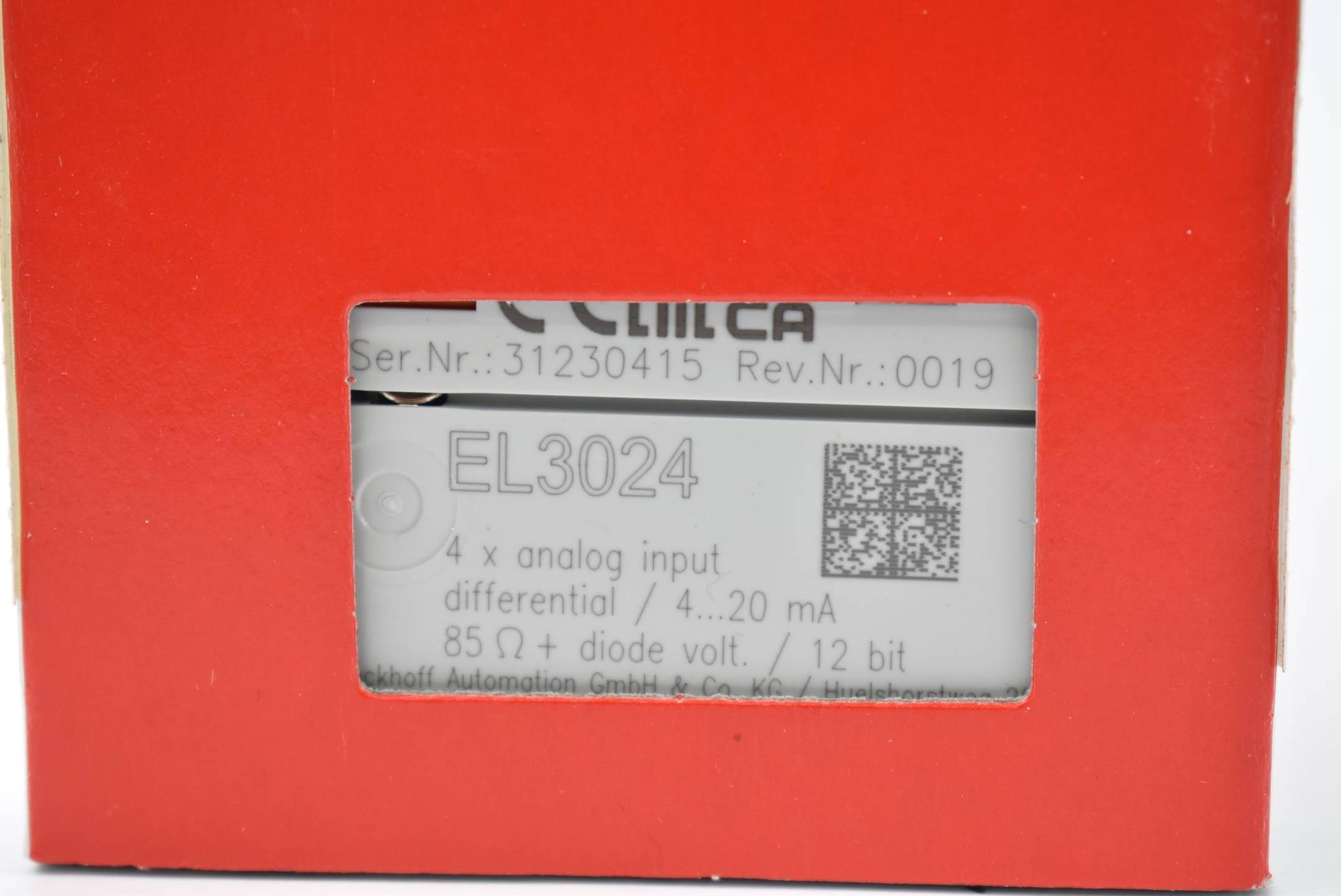 Produktfoto 2 von Beckhoff EtherCat-Klemme 4-Kanal-Analog-Eingang 4-20mA 12Bit EL3024 ( EL 3024 )