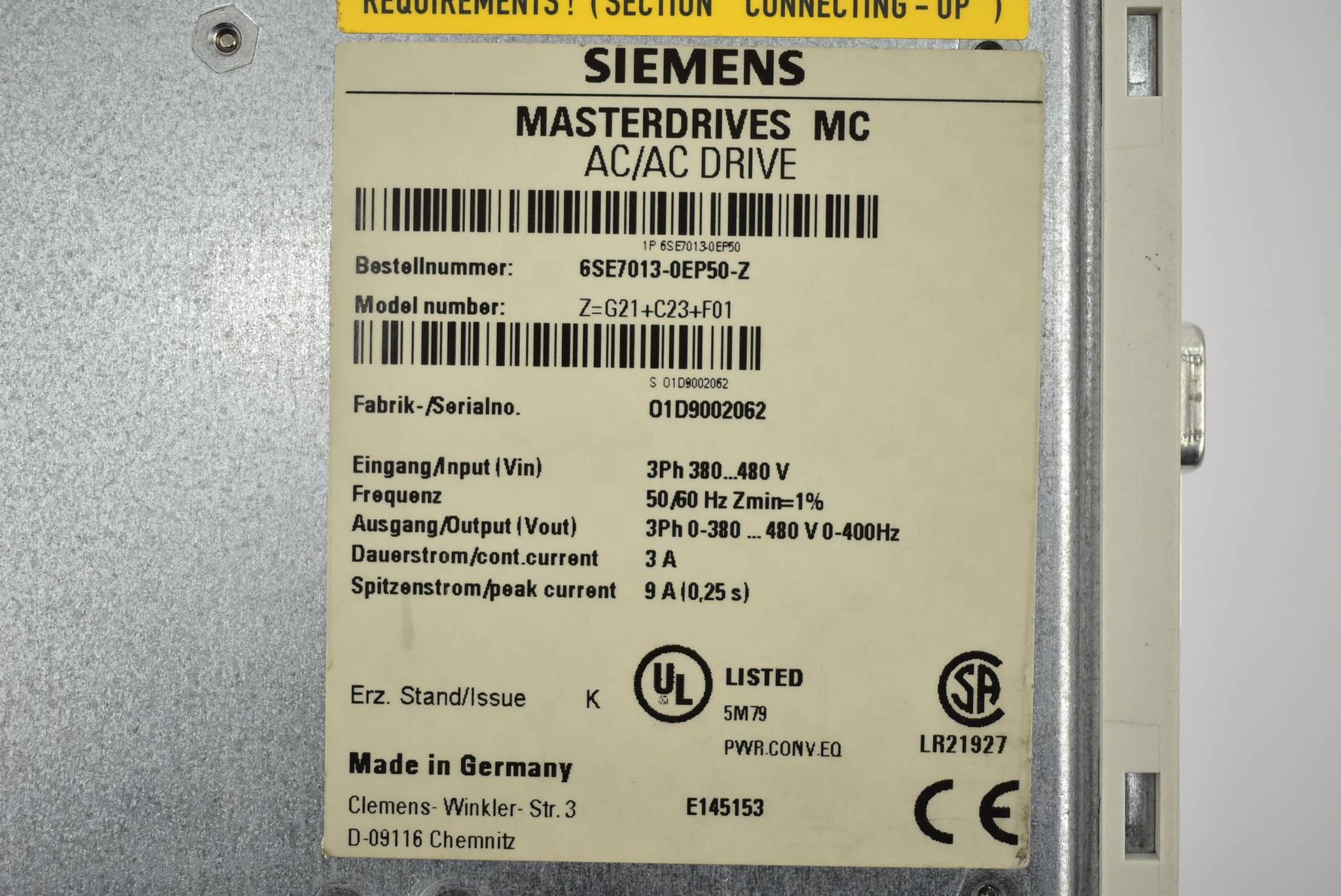 Produktfoto 4 von Siemens simovert Masterdrives 6SE7 013-0EP50-Z ( 6SE7013-0EP50-Z ) E.K