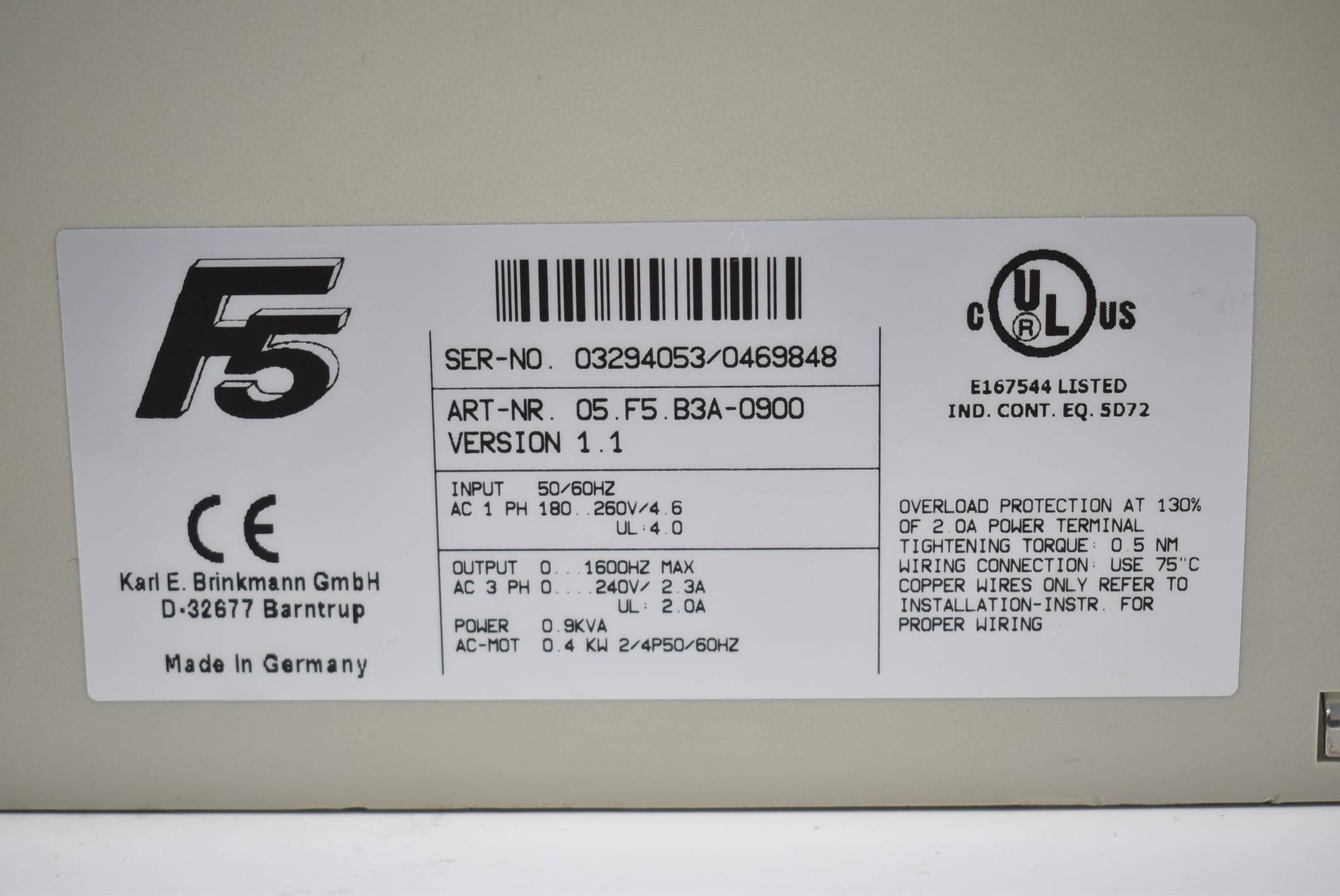 Produktfoto 3 von KEB Combivert Frequenzumrichter 05.F5.B3A-0900 Vers. 1.1 ( 50-60Hz 260V )