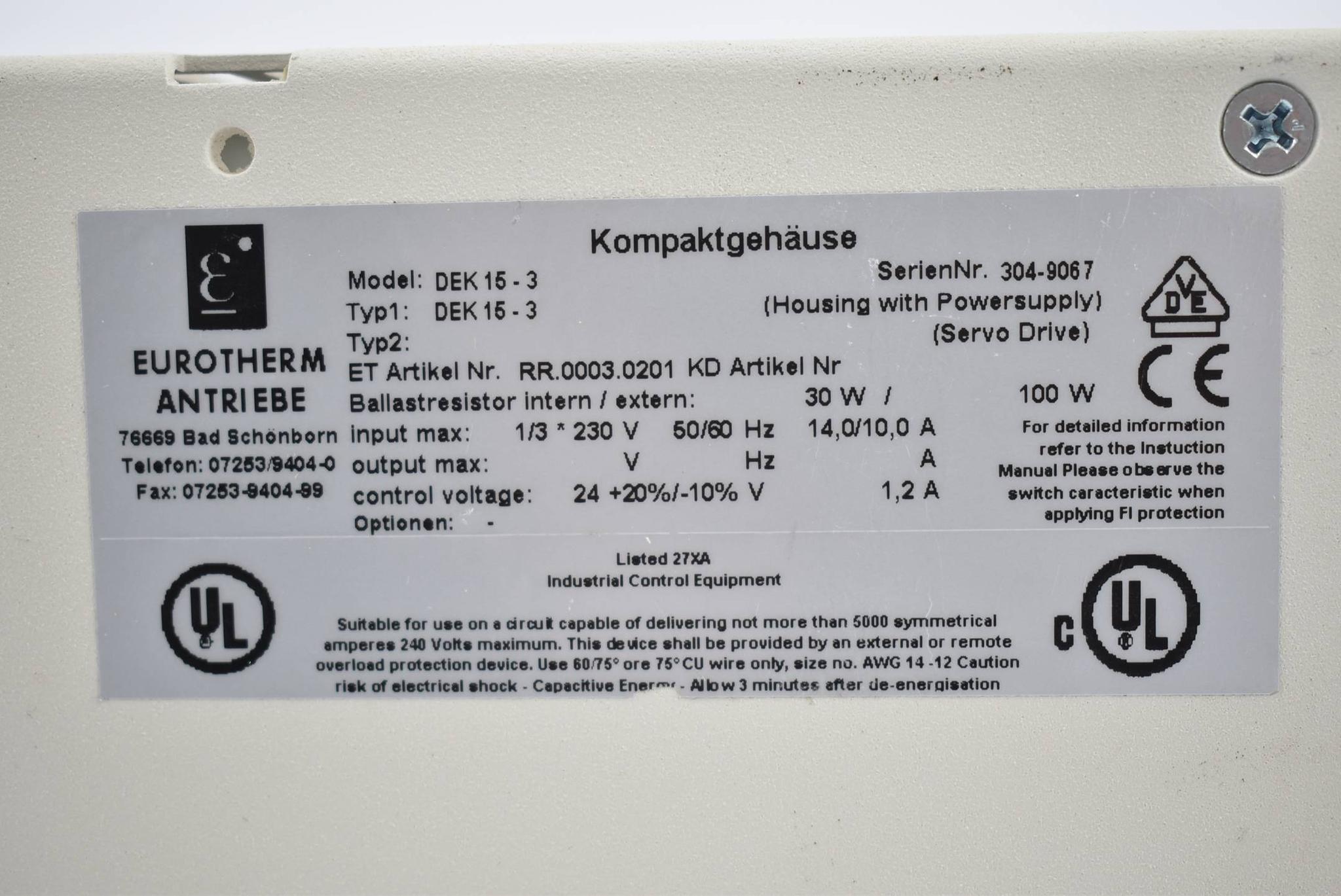 Produktfoto 3 von Eurotherm Antriebe Kompaktgehäuse DEK 15-3 ( RR.0003.0201 ) 230V 50/60Hz 30/100W