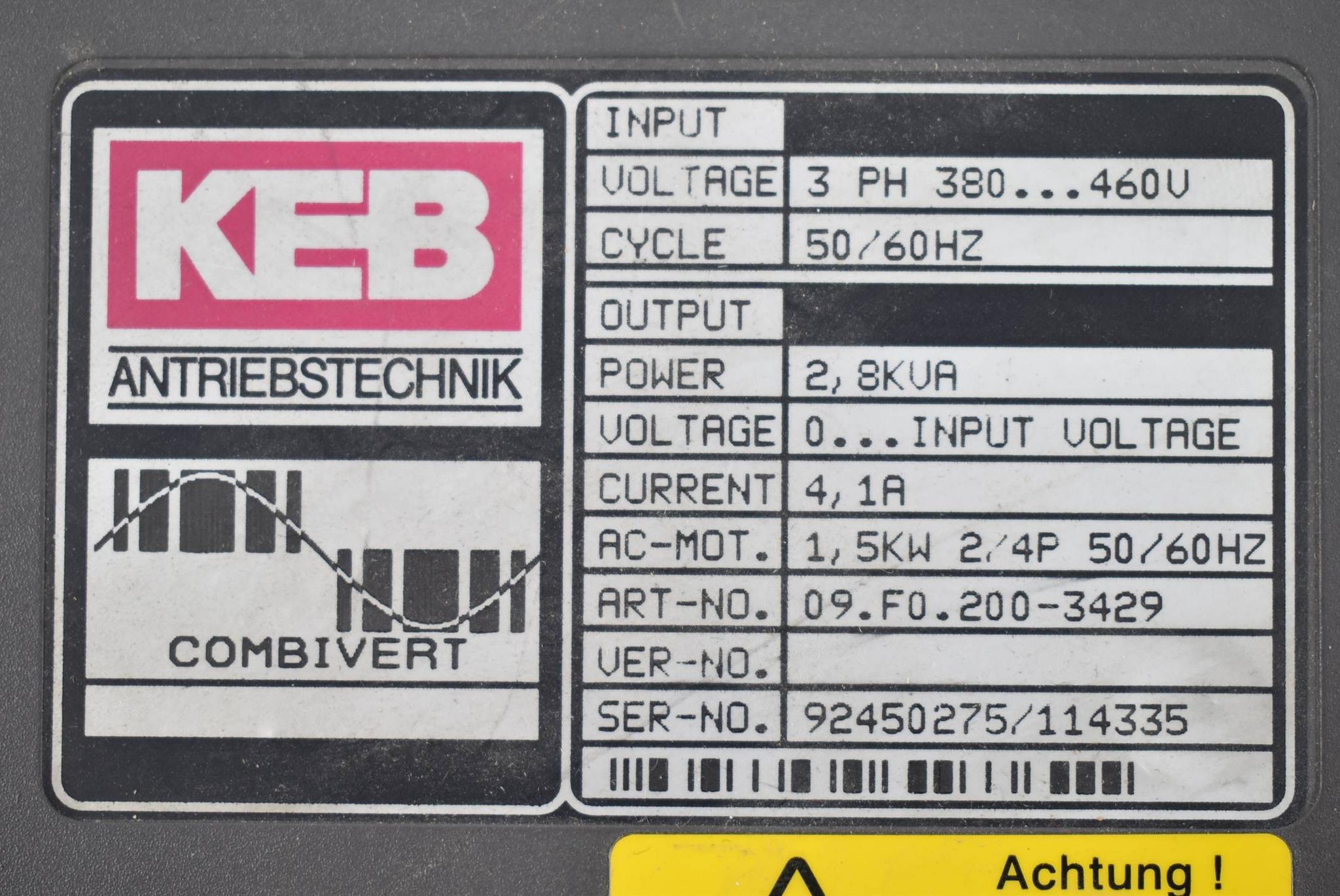 Produktfoto 4 von KEB combivert 09.F0.200-3429 ( 380-460V 50/60Hz 2,8KVA 4,1A 1,5kW )