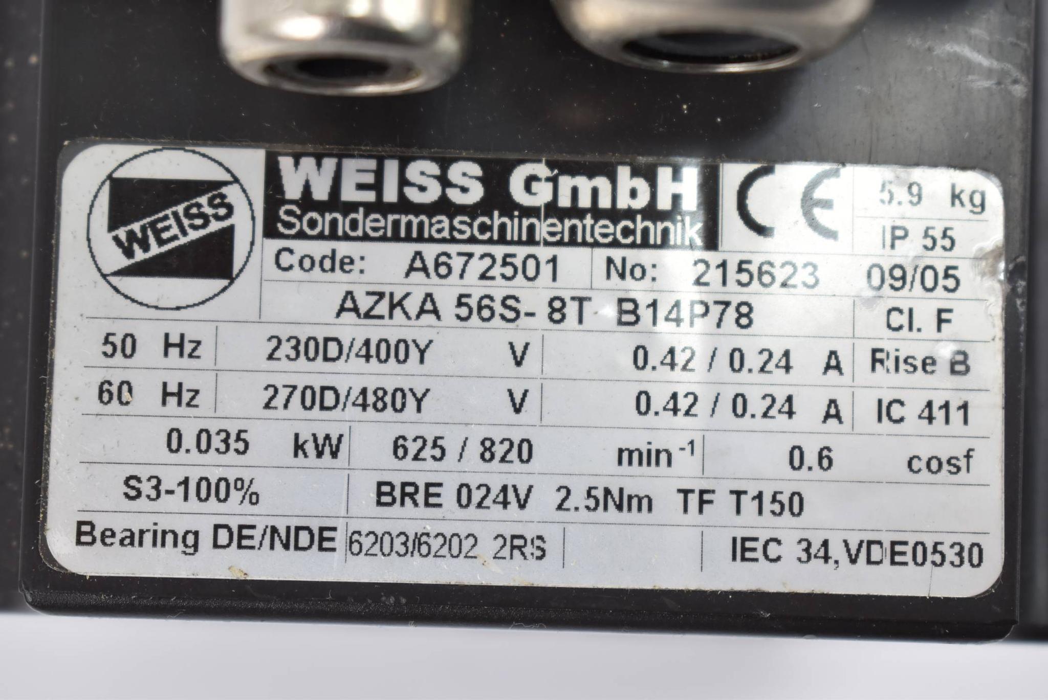 Produktfoto 2 von Weiss Servomotor AZKA 56S-8T B14P78 ( 215623 ) 0,035kW 625/820 min.