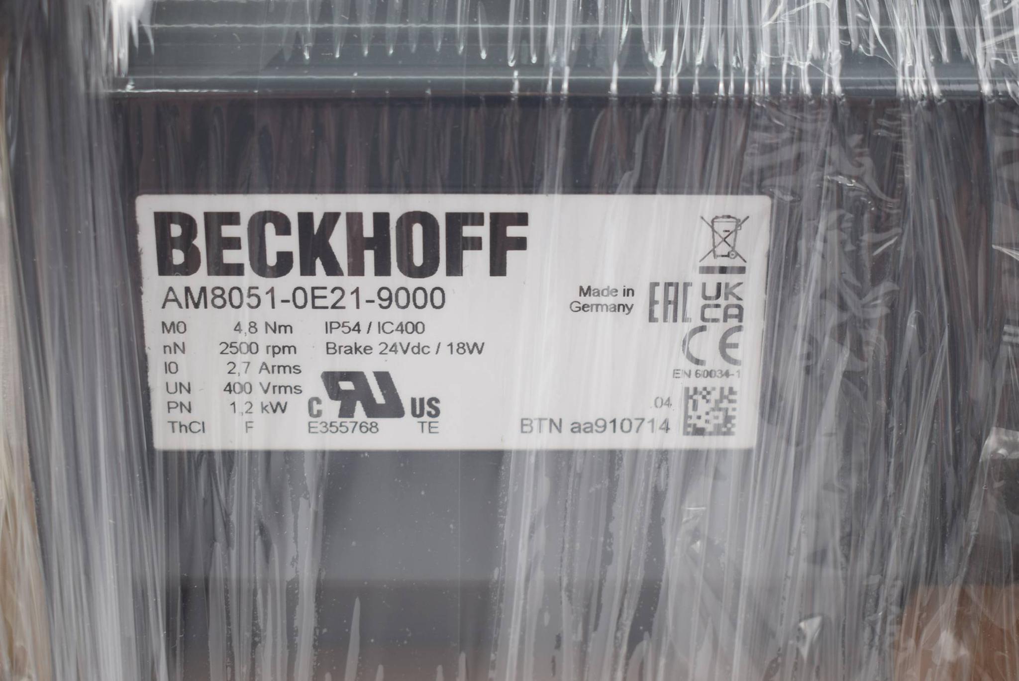 Produktfoto 2 von Beckhoff Servomotor AM8051-0E21-9000 ( 121257 ) 2500rpm 1,2kW