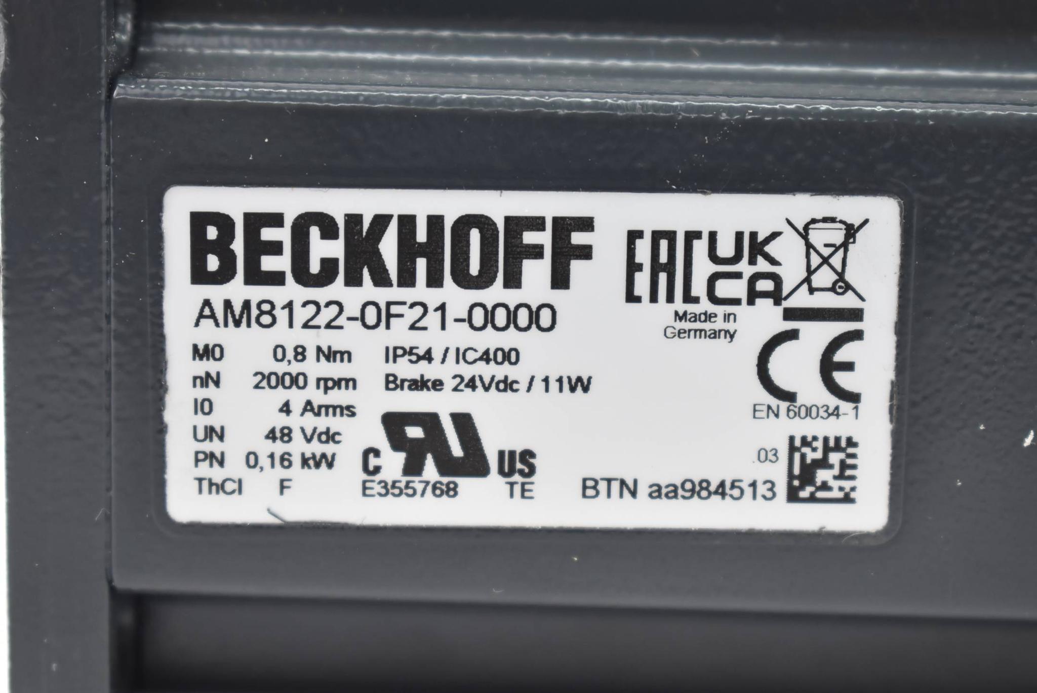 Produktfoto 3 von Beckhoff Servomotor AM8122-0F21-0000 ( 2000rpm 24VDC 11W 0,16kW )