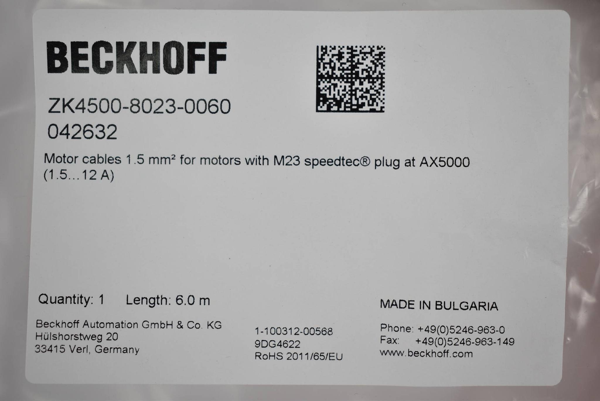 Produktfoto 1 von Beckhoff Motoranschlussleitung ZK4500-8023-0060 ( 1,5mm² 6,0m )