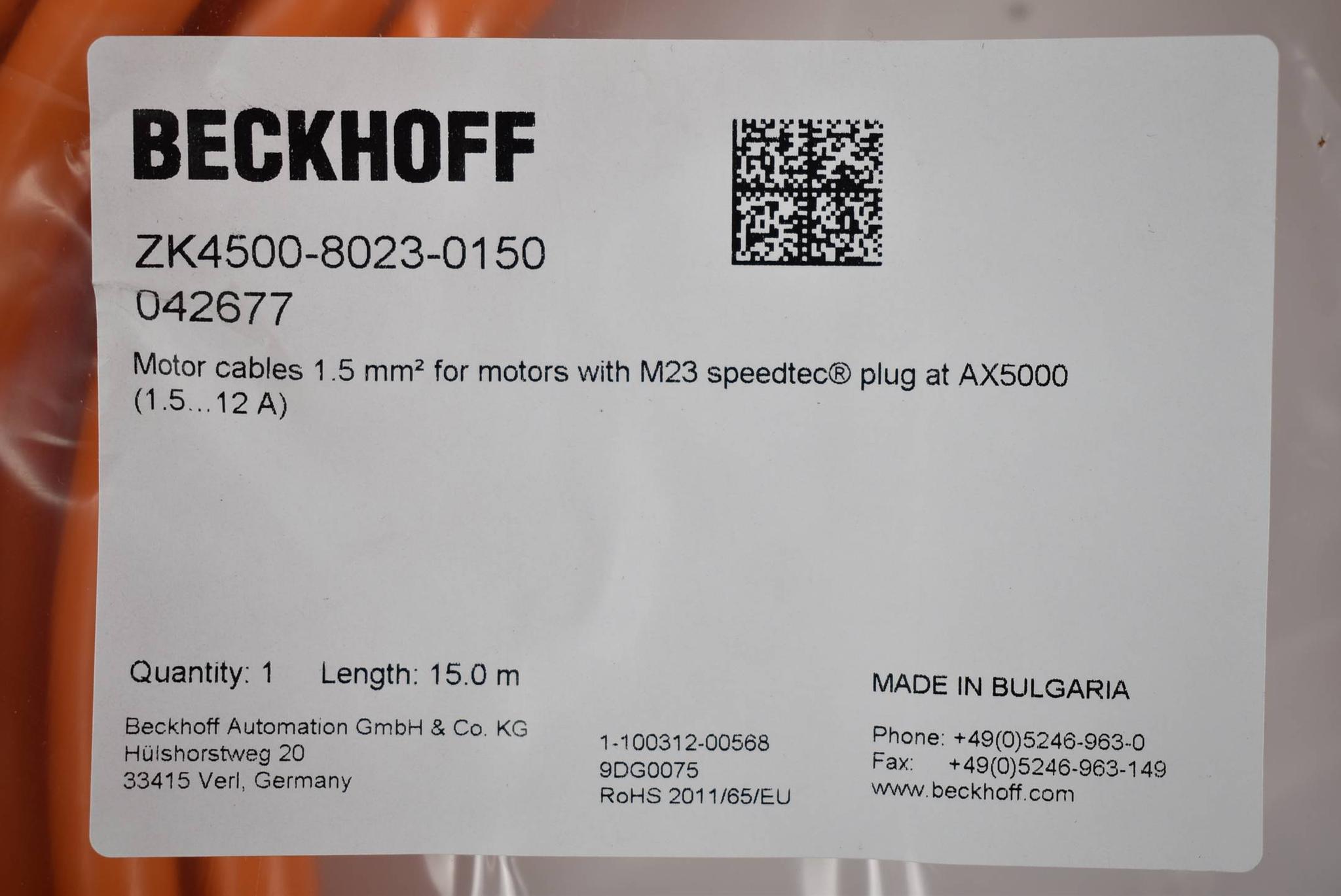 Produktfoto 1 von Beckhoff Motoranschlussleitung ZK4500-8023-0150 ( 1,5mm² 15,0m )