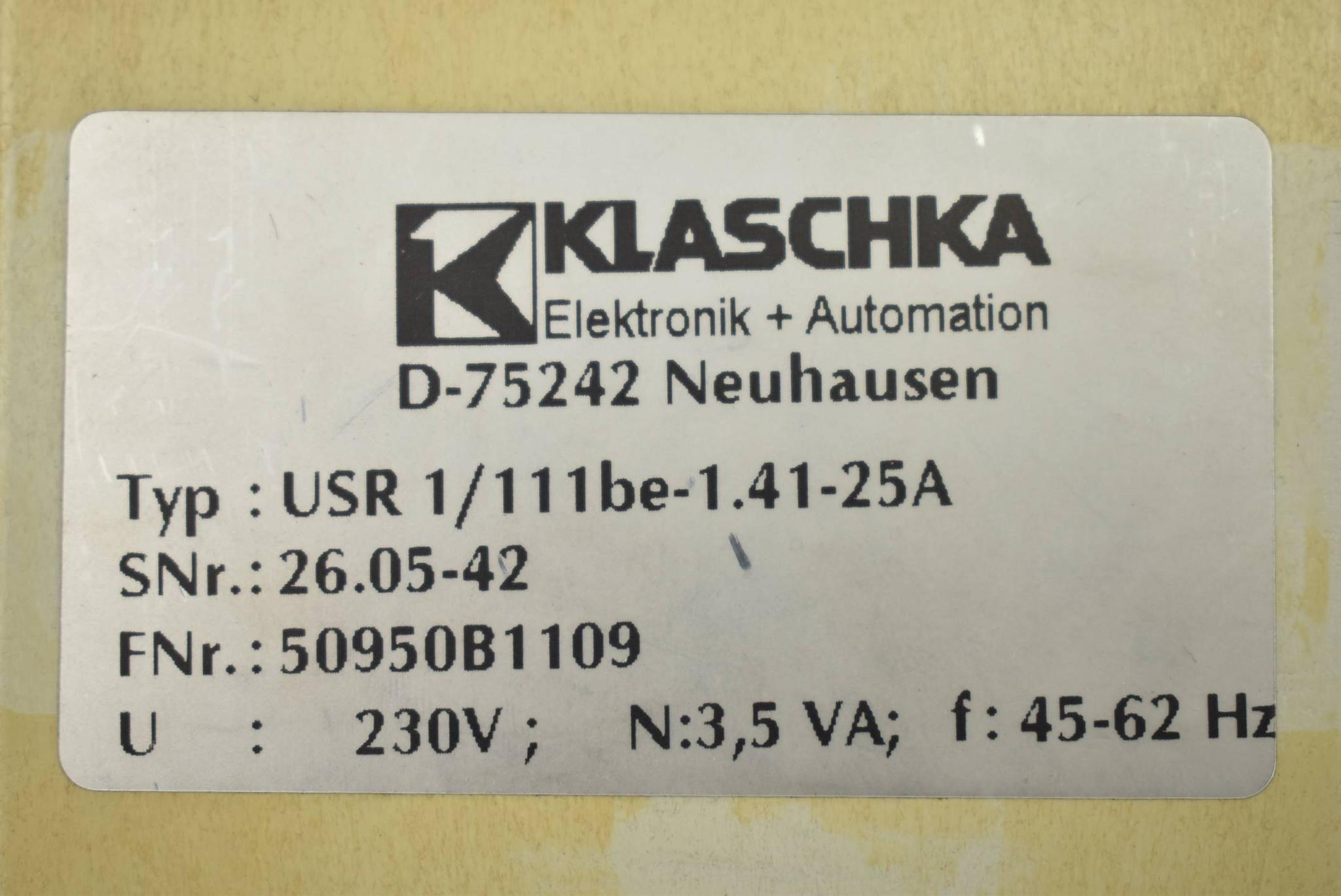 Produktfoto 2 von Klaschka Elektronik Drehzahlrelais USR 1/111be-1.41-25A ( 50950B1109 )