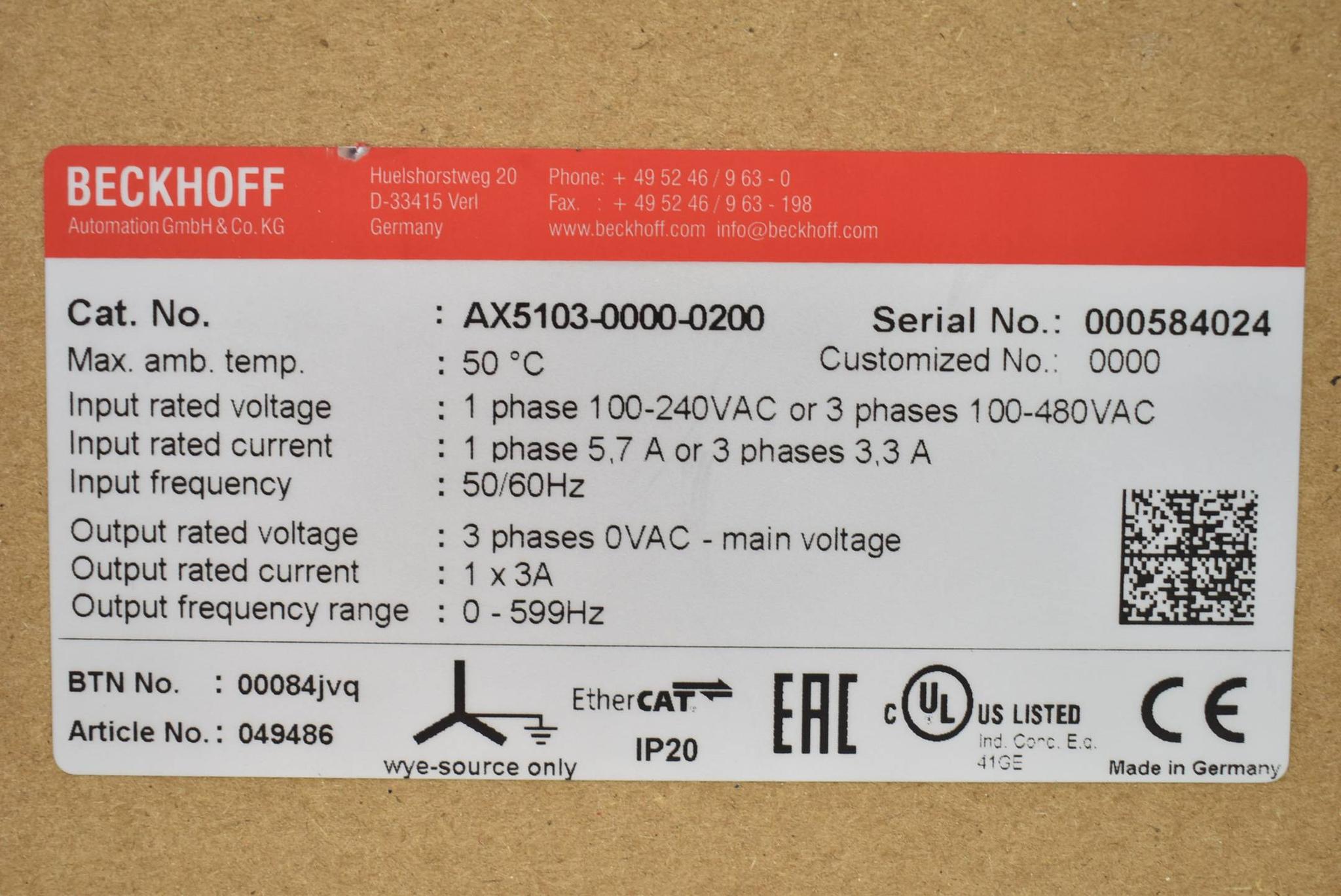 Produktfoto 1 von Beckhoff Digital Kompakt Servoverstärker 1-kanalig AX5103-0000-0200 ( AX 5103 )