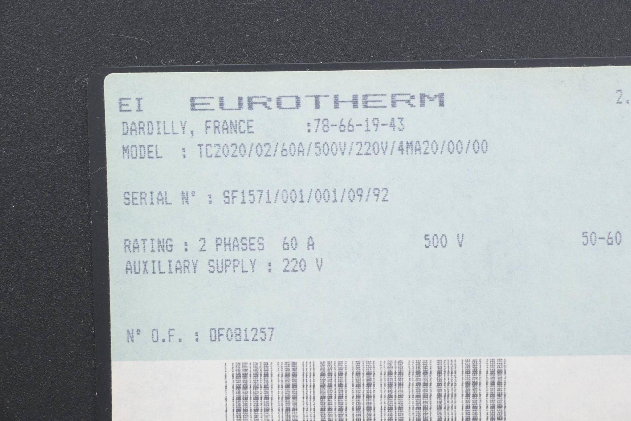 Produktfoto 3 von Eurotherm TC2020/02/60A/500V/220V/4MA20/00/00