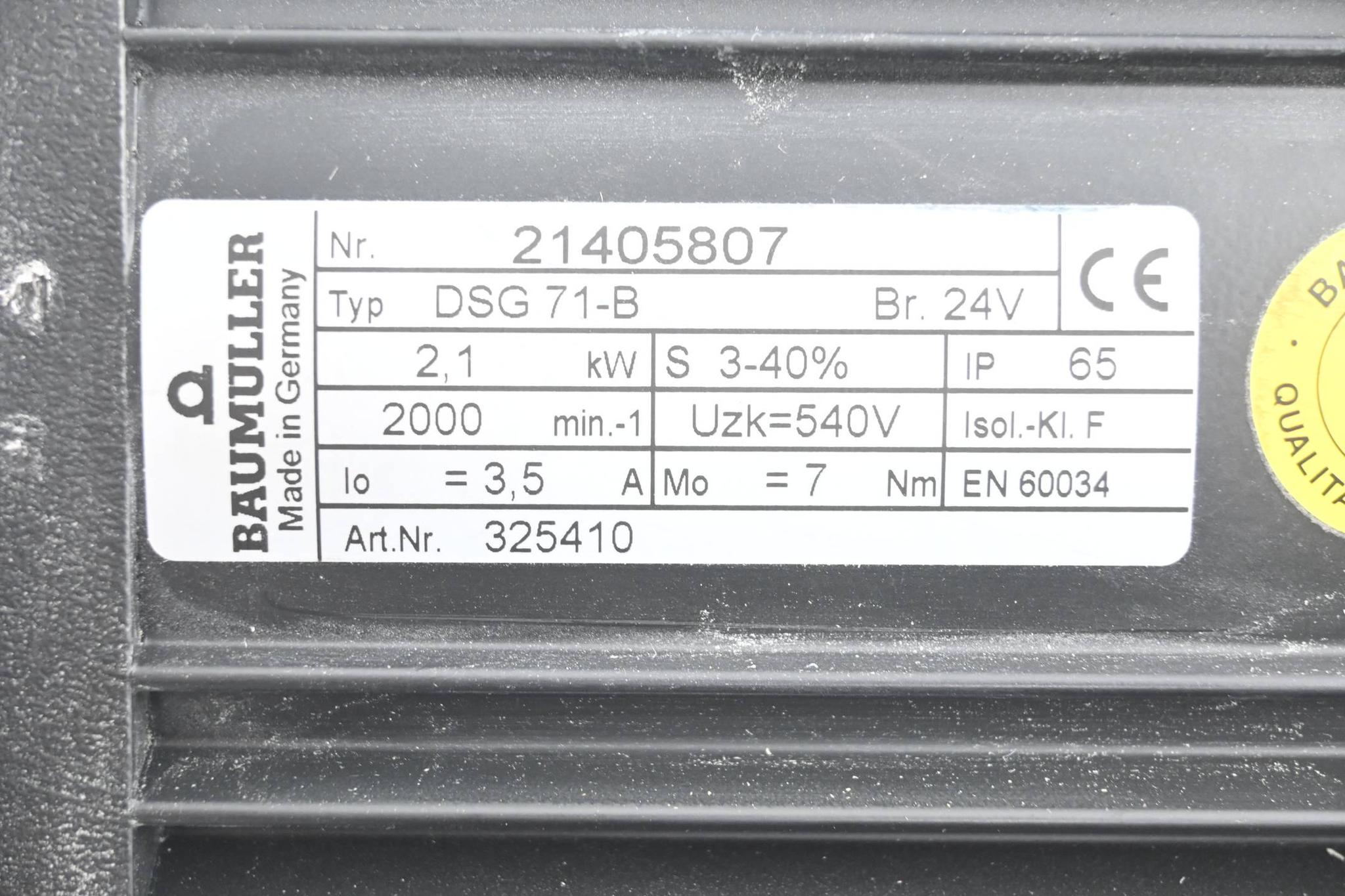 Produktfoto 2 von Baumüller Servomotor DSG 71-B ( 325410 ) inkl. Geber RE-21-1-A05