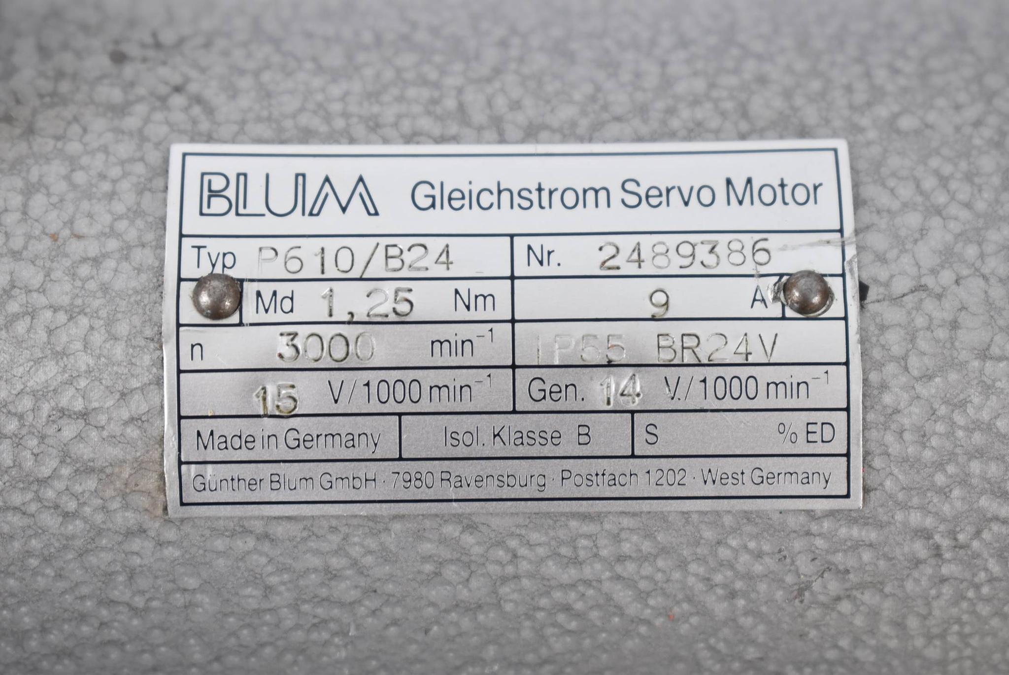 Produktfoto 3 von Blum Gleichstrom Servomotor P610/B24 ( 3000U/min. )