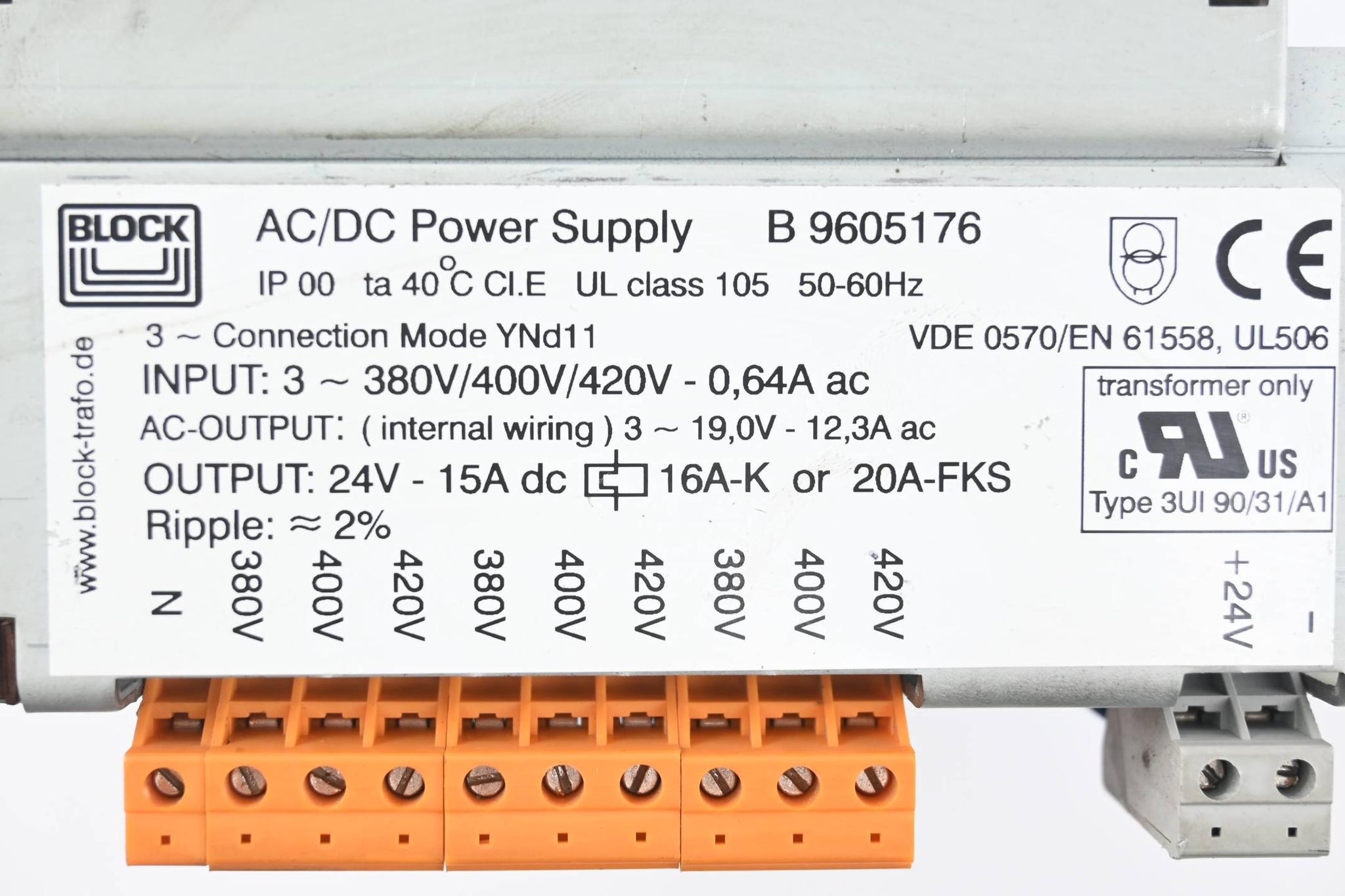 Produktfoto 2 von Block AC/DC Netzteil B 9605176 ( B9605176 ) 380/400/420V 0,64A