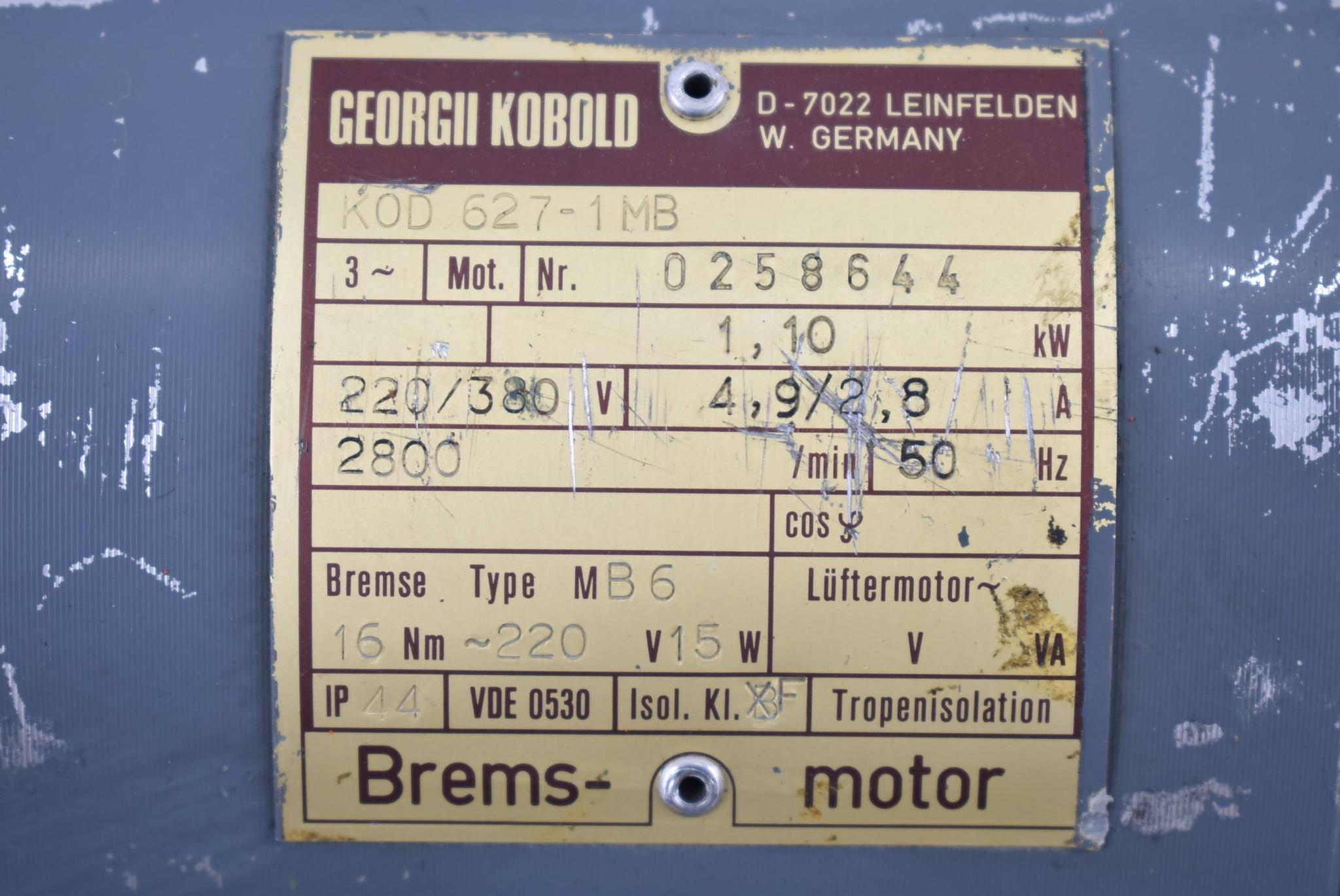 Produktfoto 2 von Georgii Kobold Bremsmotor KOD 627-1MB ( KOD627-1MB ) 1,10kW 2800r/min.