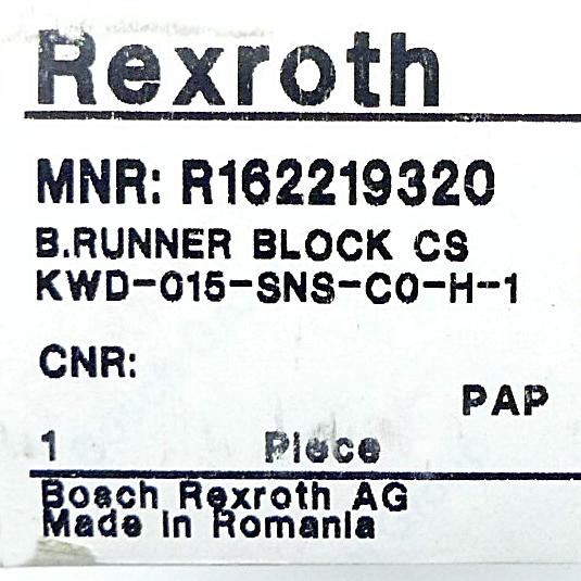 Produktfoto 2 von REXROTH Kugelführungswagen KWD-015-SNS-C0-H-1