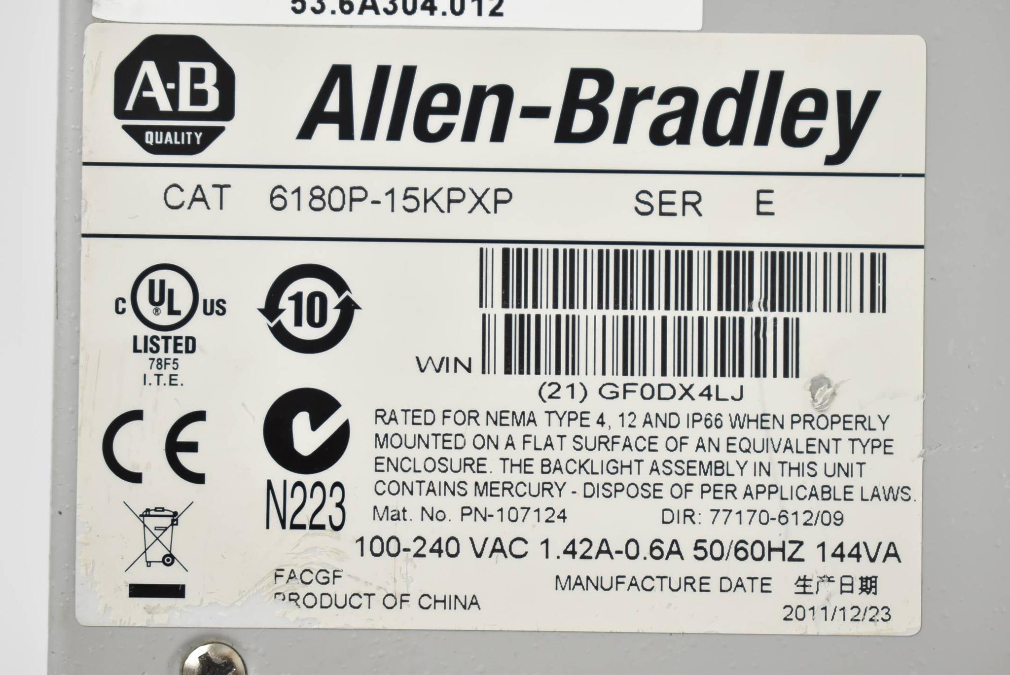 Produktfoto 4 von Allen-Bradley 1500P Industriecomputer 6180P-15KPXP ( 100,240VAC 50-60Hz ) Ser. E