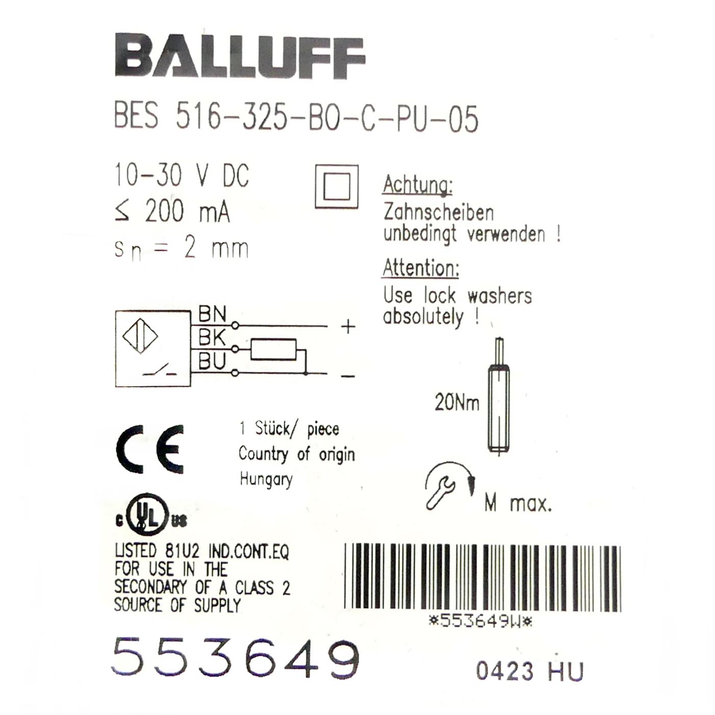 Produktfoto 2 von BALLUFF Induktiv Sensor BES01C5