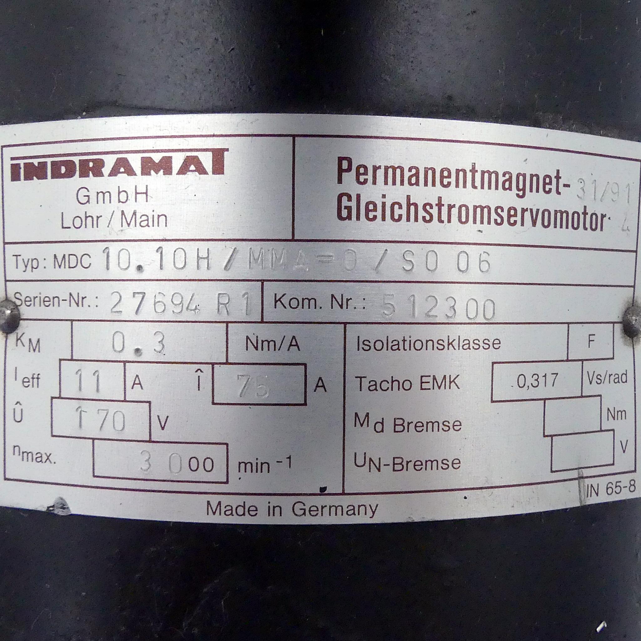 Produktfoto 2 von INDRAMAT Permanentmagnet - Gleichstromservomotor 10,10H / MMA-0 / S 006