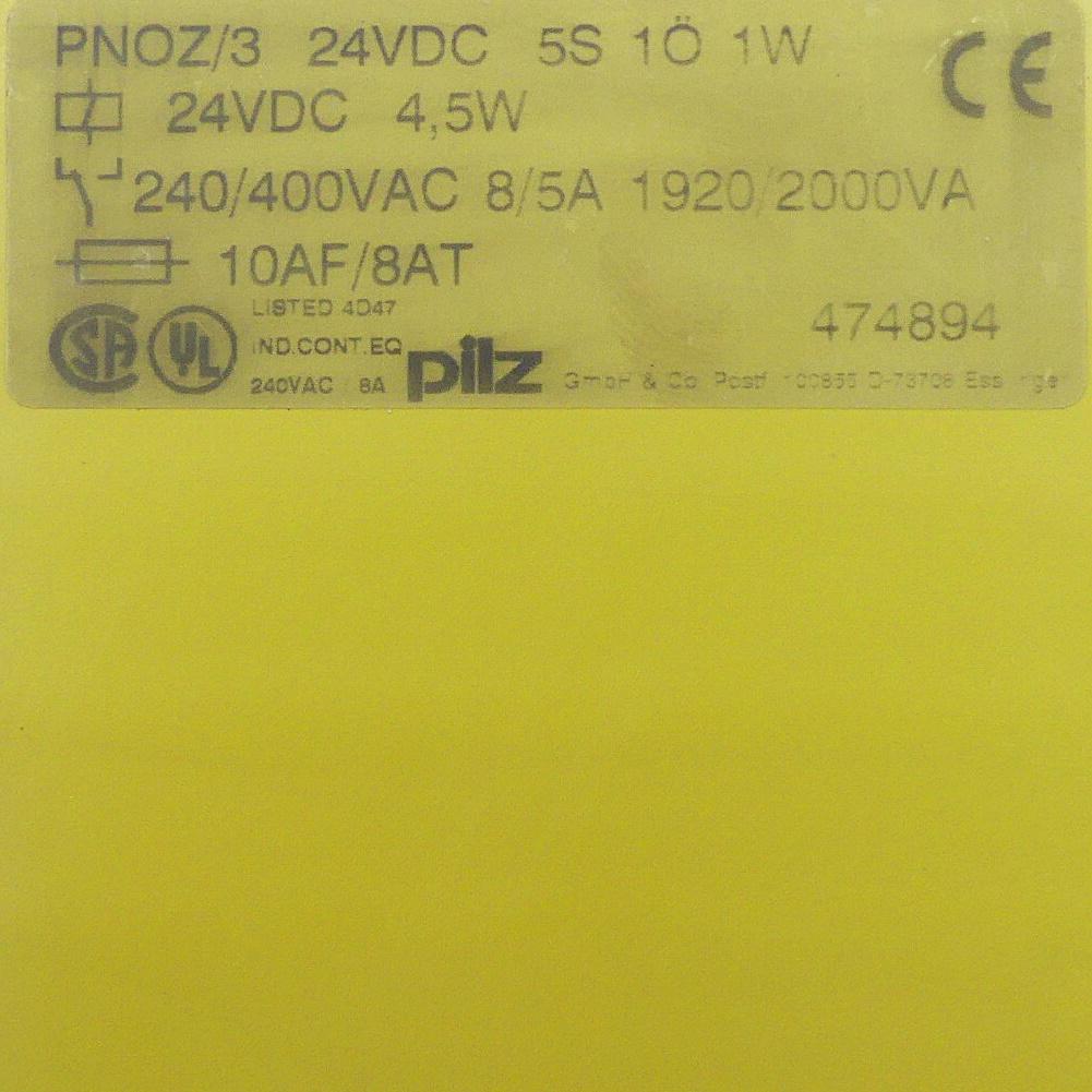 Produktfoto 2 von PILZ PNOZ 3 24VDC 5S 1Ö 1W Sicherheitsschaltgerät