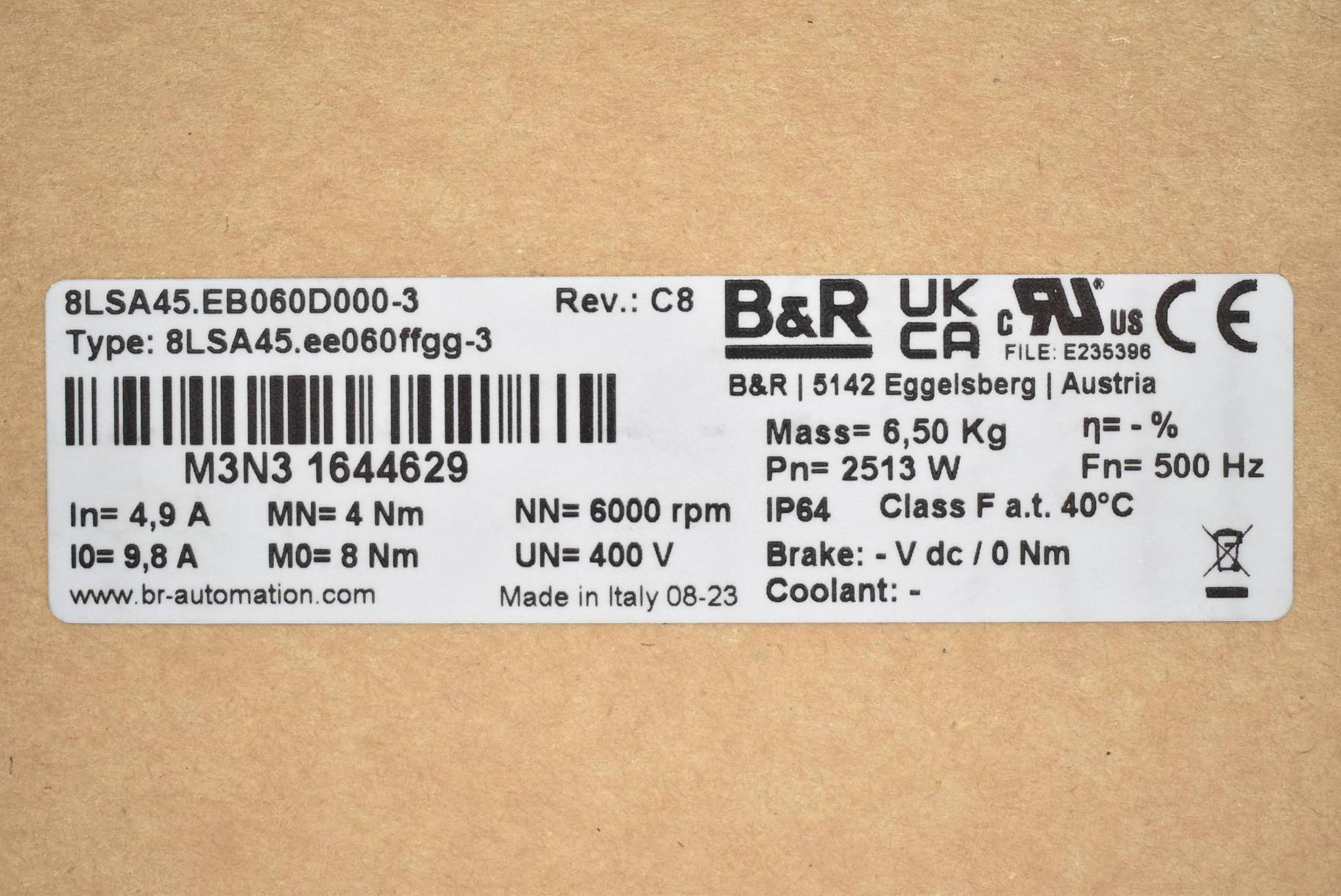 Produktfoto 1 von B&R automation Servomotor 8LSA45.EB060D000-3 ( 8LSA45.ee060ffgg-3 ) Rev. C8