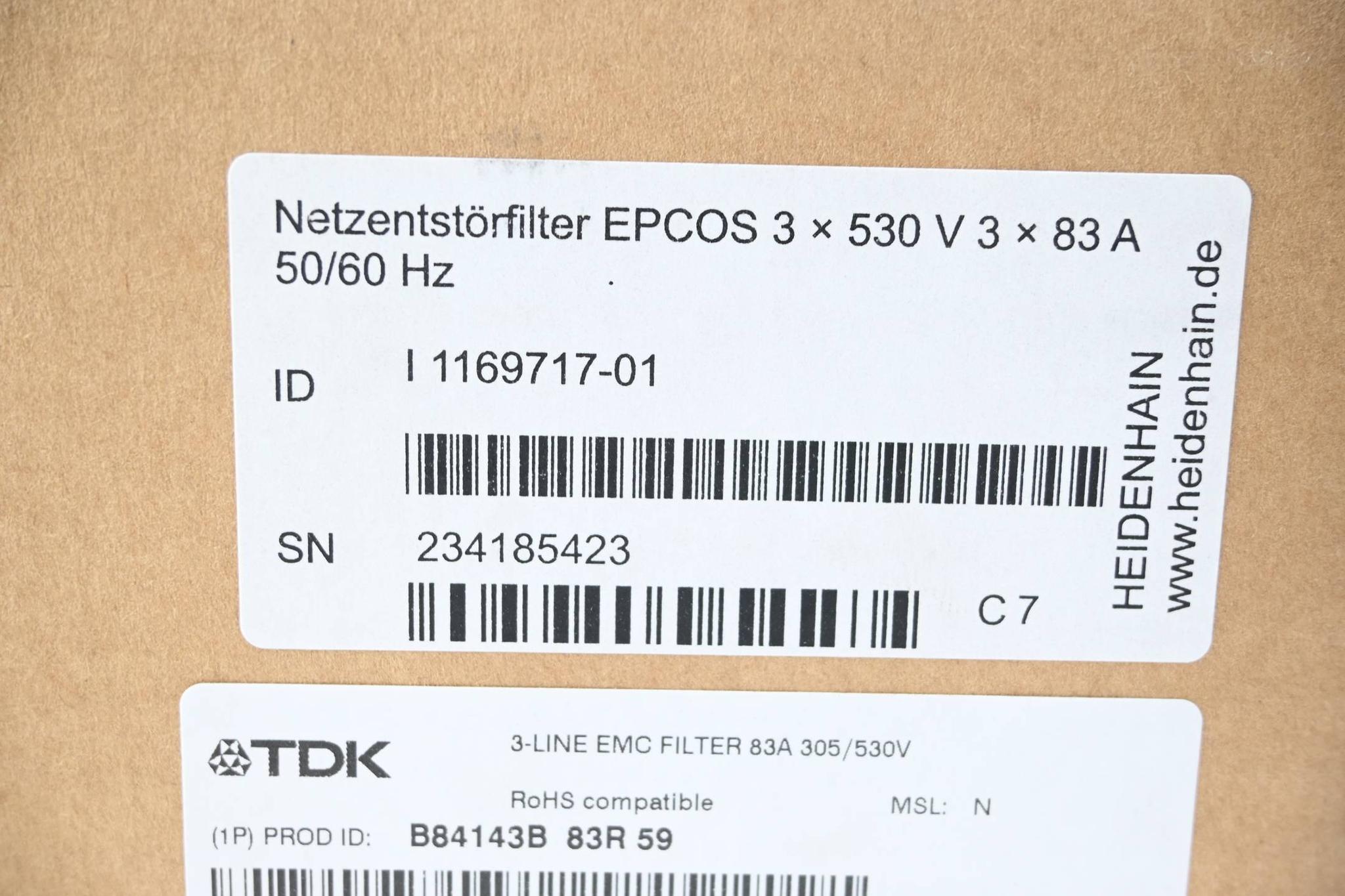 Heidenhain Netzentstörfilter EPCOS 1169717- 01 ( 3x530V 3x83A 50/60Hz ) Ver. C7