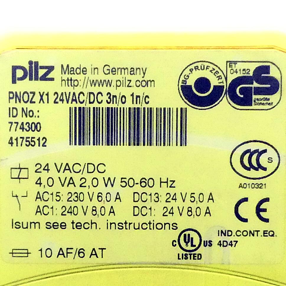 Produktfoto 2 von PILZ Sicherheitsrelais PNOZ X1 24VAC/DC 3n/o 1n/c