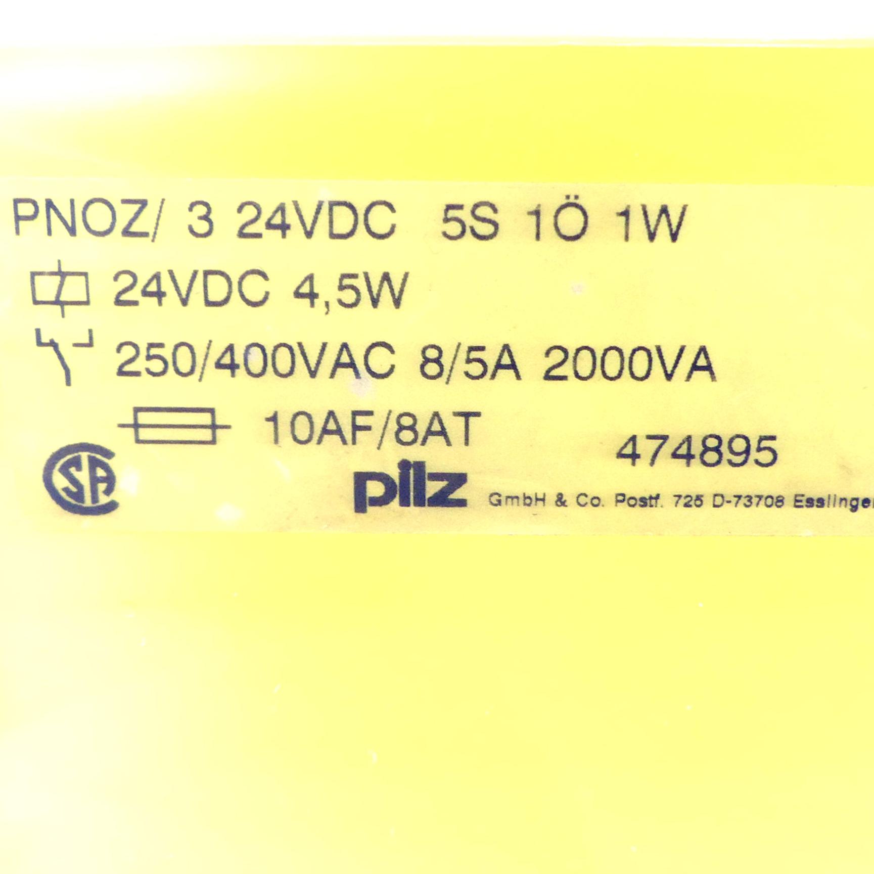 Produktfoto 2 von PILZ Sicherheitsrelais PNOZ/ 3 24VDC 5S 1Ö 1W