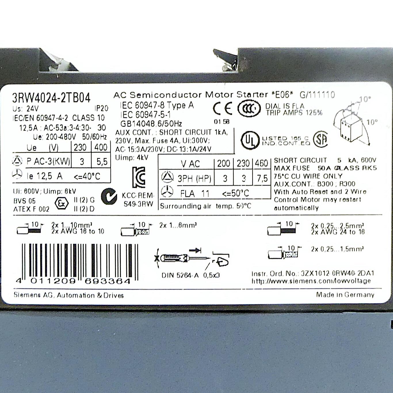 Produktfoto 2 von SIEMENS Soft starter Sirius 3RW4024-2TB04