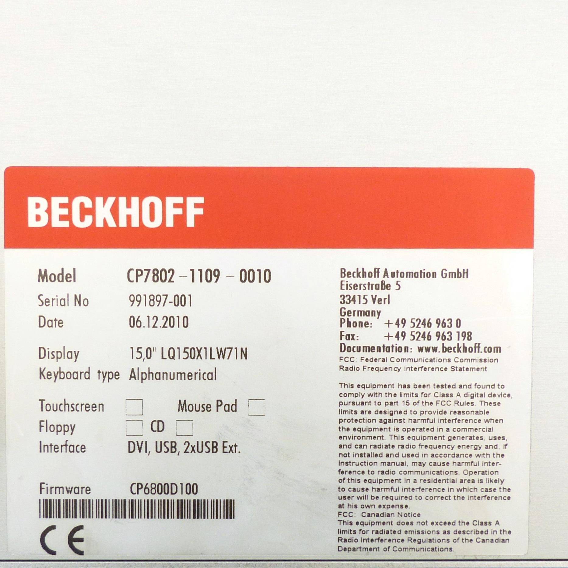 Produktfoto 2 von BECKHOFF Display 15,0 "