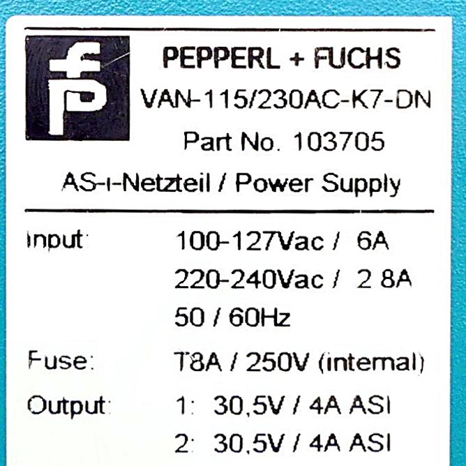 Produktfoto 2 von PEPPERL+FUCHS AS-Interface Netzteil VAN-115/230AC-K7-DN